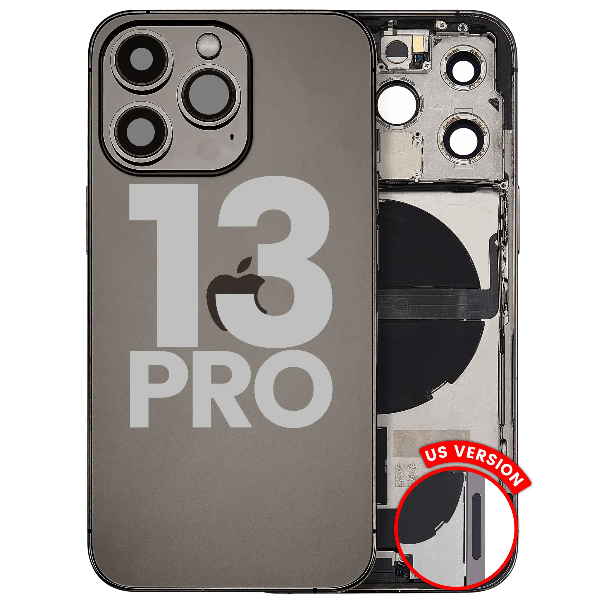 Back Housing W/ Charging Port Flex & Small Parts For iPhone 13 Pro (US Version) (Used OEM) (Pull) (Graphite)