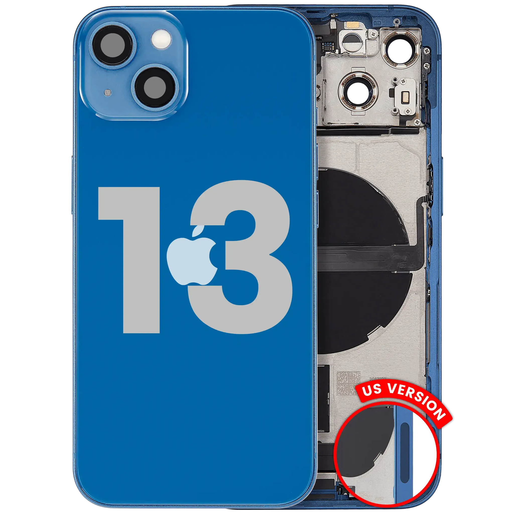 Back Housing W/ Charging Port Flex & Small Parts For iPhone 13 (US Version) (Used OEM) (Pull) (Blue)