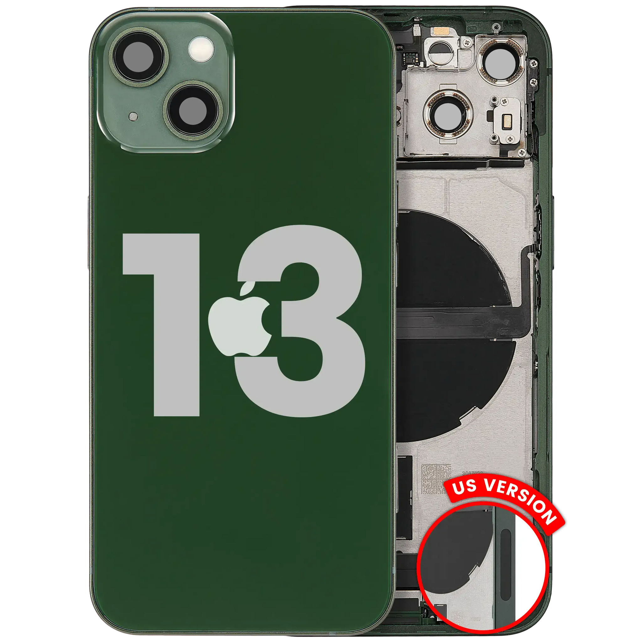 Back Housing W/ Charging Port Flex & Small Parts For iPhone 13 (US Version) (Used OEM) (Pull) (Green)