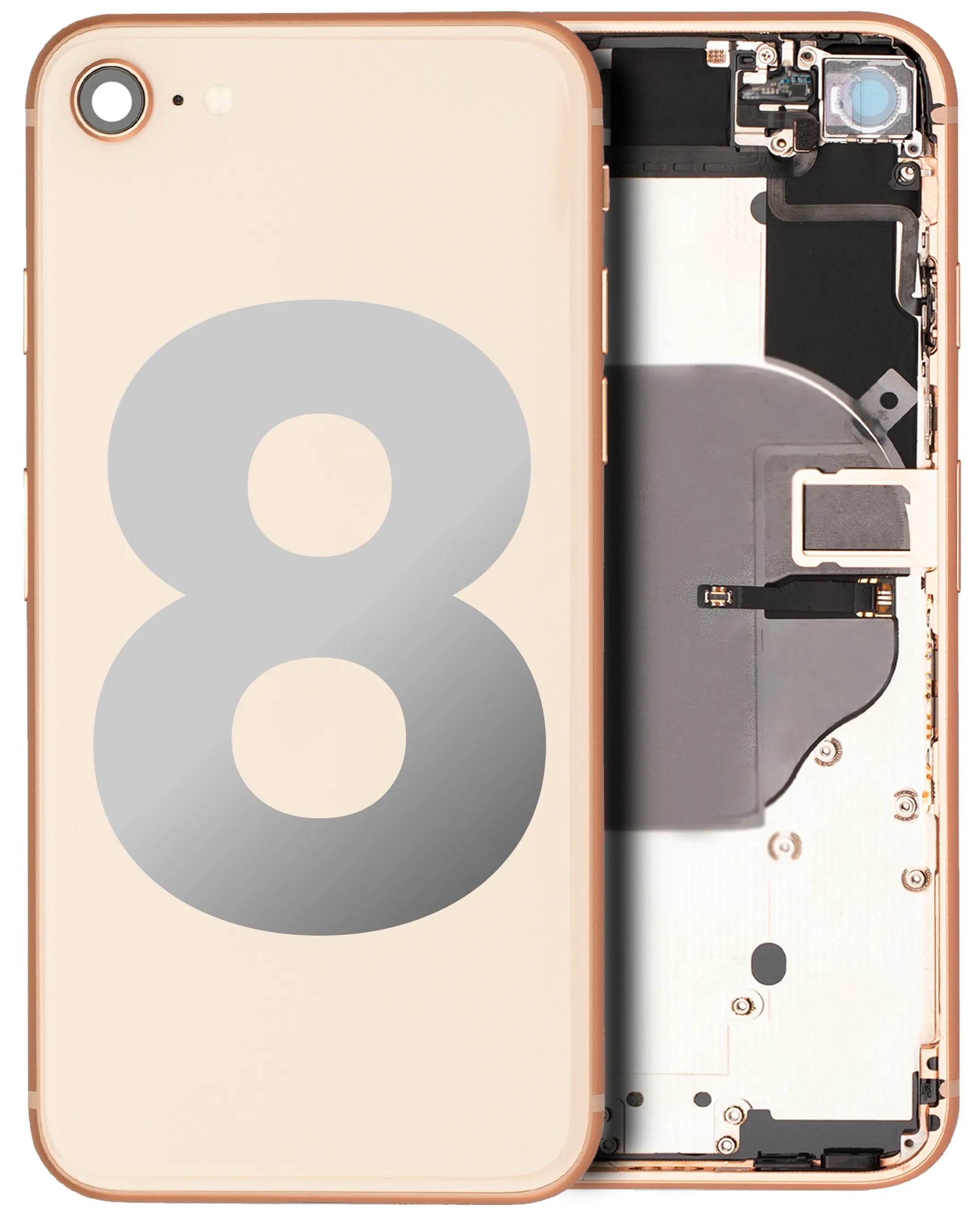 Back Housing W/ Small Components Pre-Installed For iPhone 8 (Pull) (Gold)