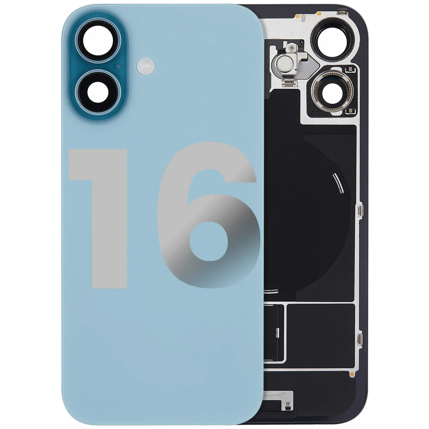 Back Glass w/ MagSafe Magnet & NFC & Flashlight Flex For iPhone 16 (Pull) (Teal)