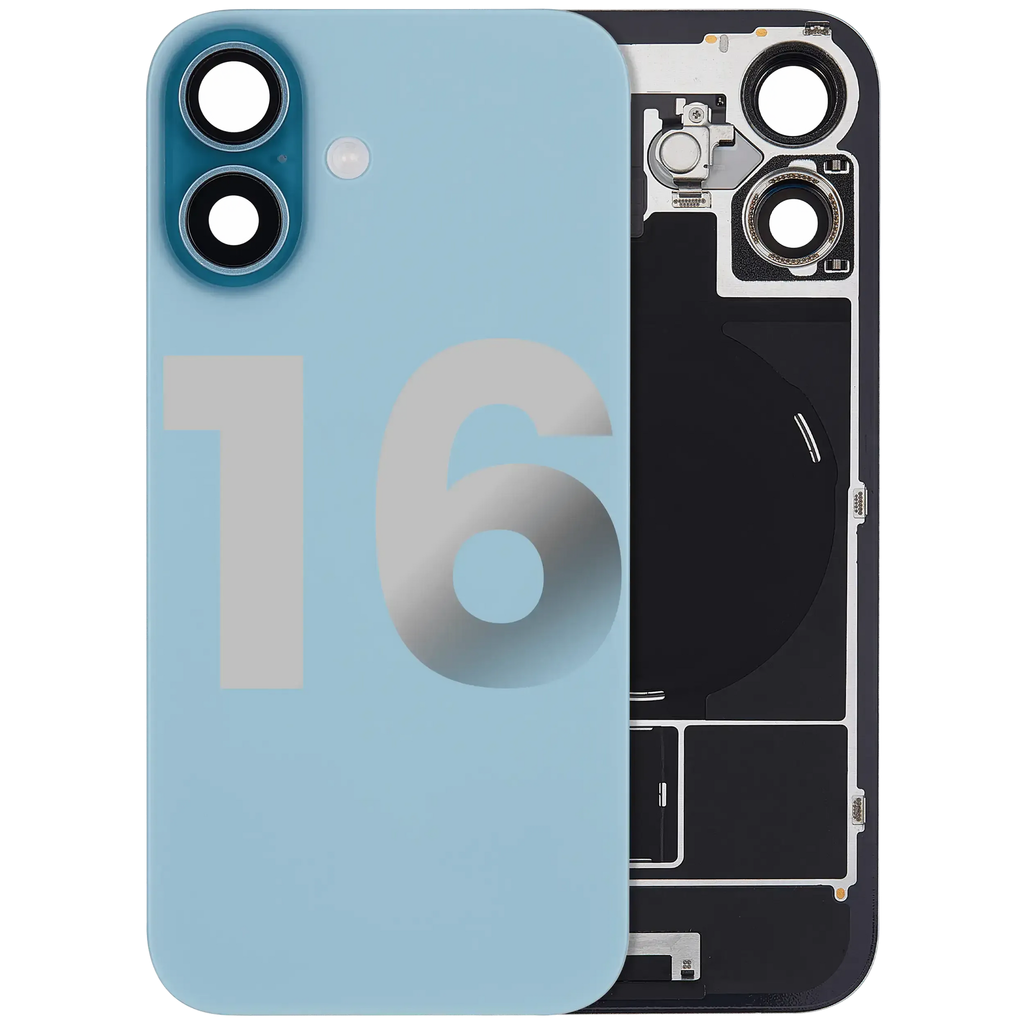 Back Glass w/ MagSafe Magnet & NFC & Flashlight Flex For iPhone 16 (Pull) (Teal)
