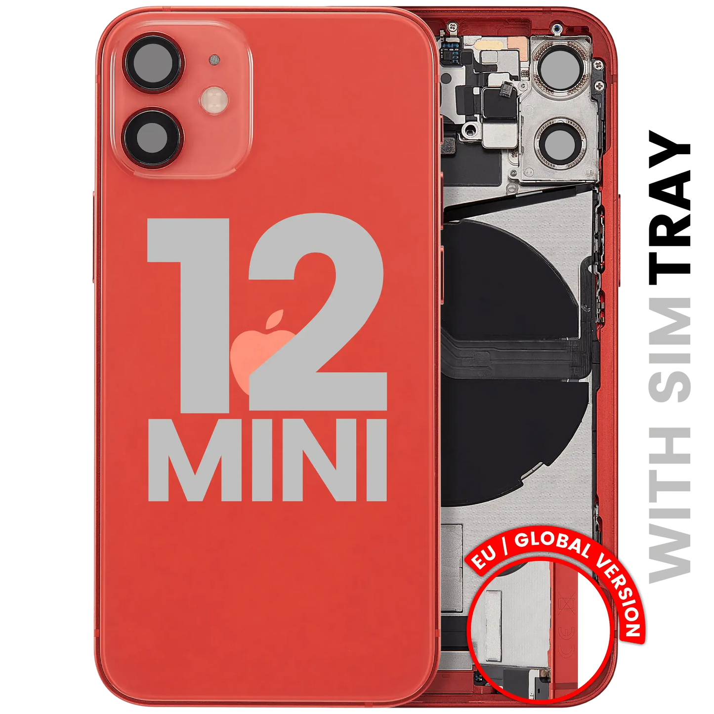 Back Housing W/ Charging Port Flex & Small Parts For iPhone 12 Mini (EU / Global Version) (Pull) (Red)