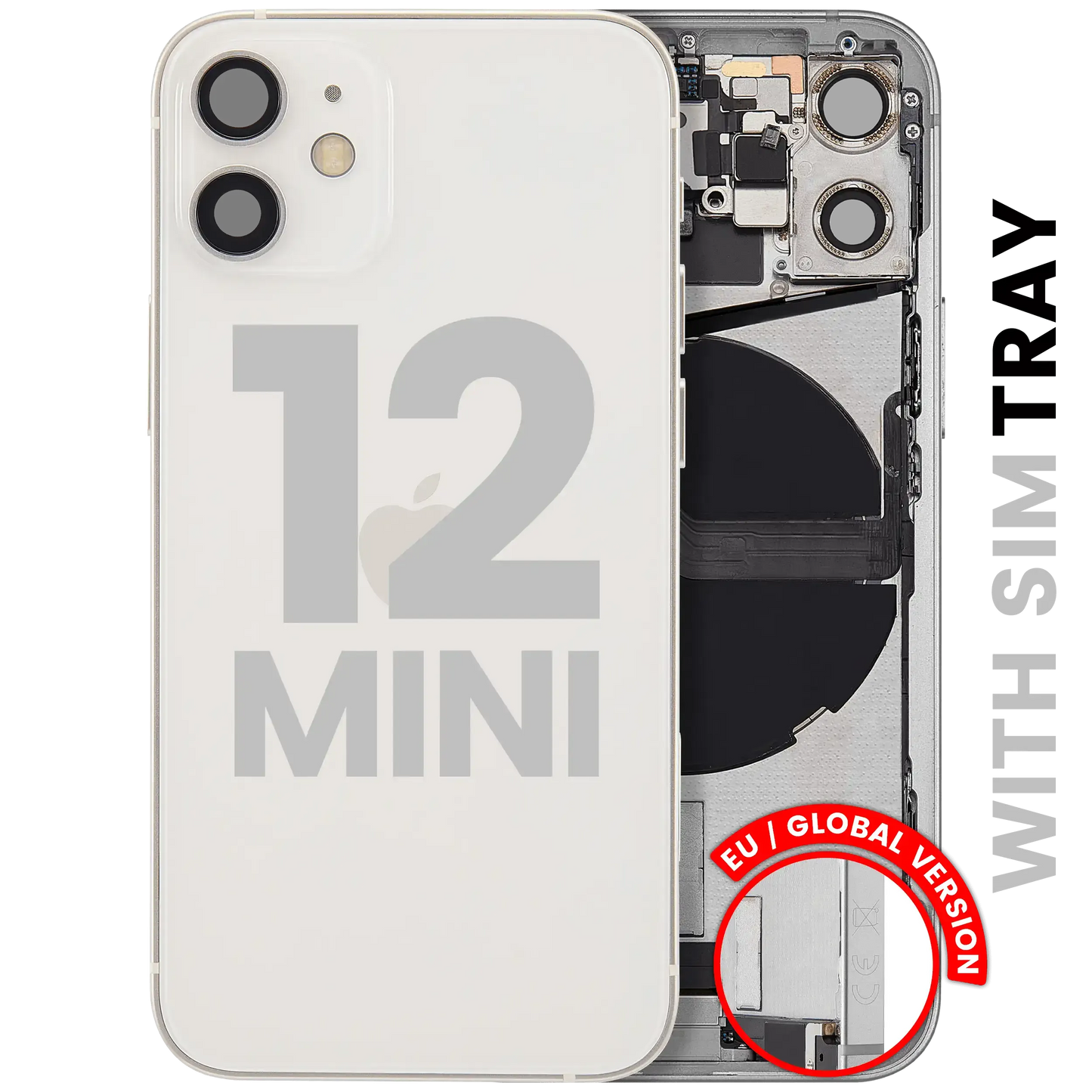 Back Housing W/ Charging Port Flex & Small Parts For iPhone 12 Mini (EU / Global Version) (Pull) (White)