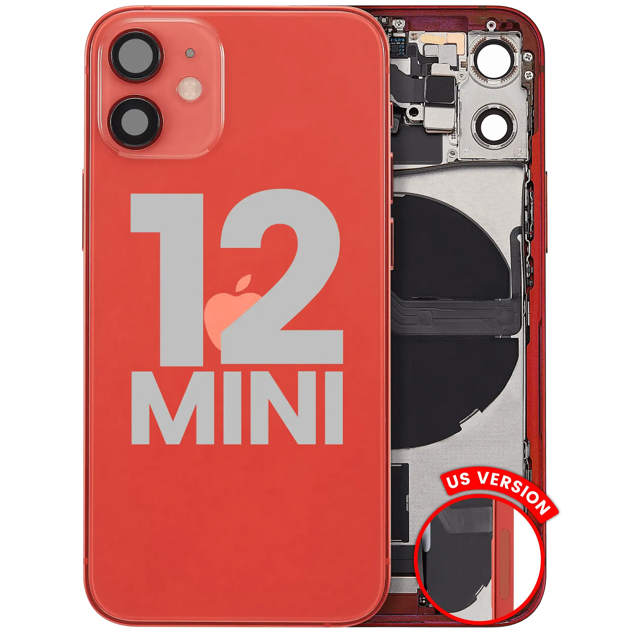 Back Housing W/ Charging Port Flex & Small Parts For iPhone 12 Mini (US Version) (Pull) (Red)