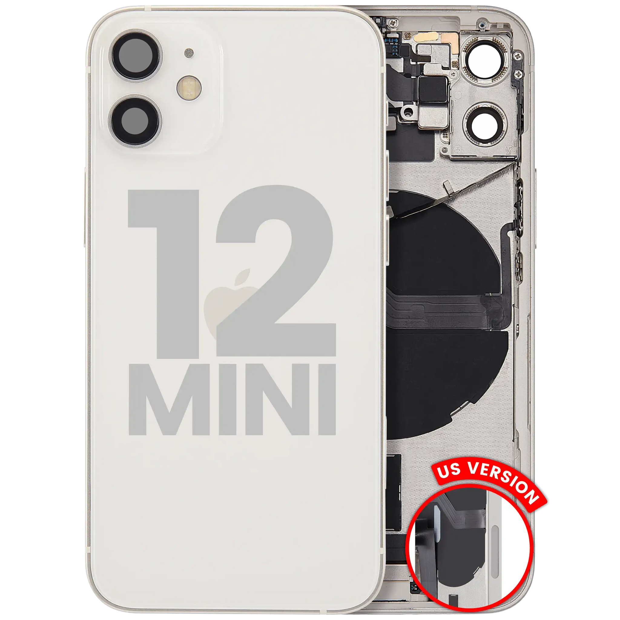 Back Housing W/ Charging Port Flex & Small Parts For iPhone 12 Mini (US Version) (Pull) (White)