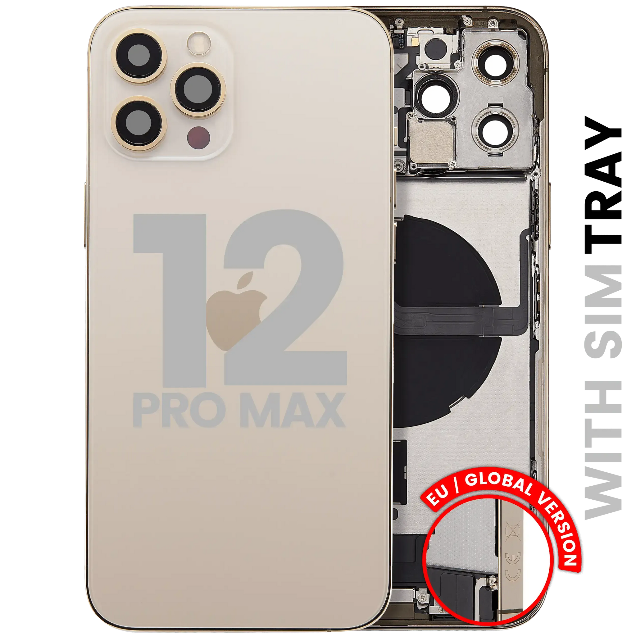 Back Housing W/ Charging Port Flex & Small Parts For iPhone 12 Pro Max (EU / Global Version) (Used OEM) (Pull) (Gold)