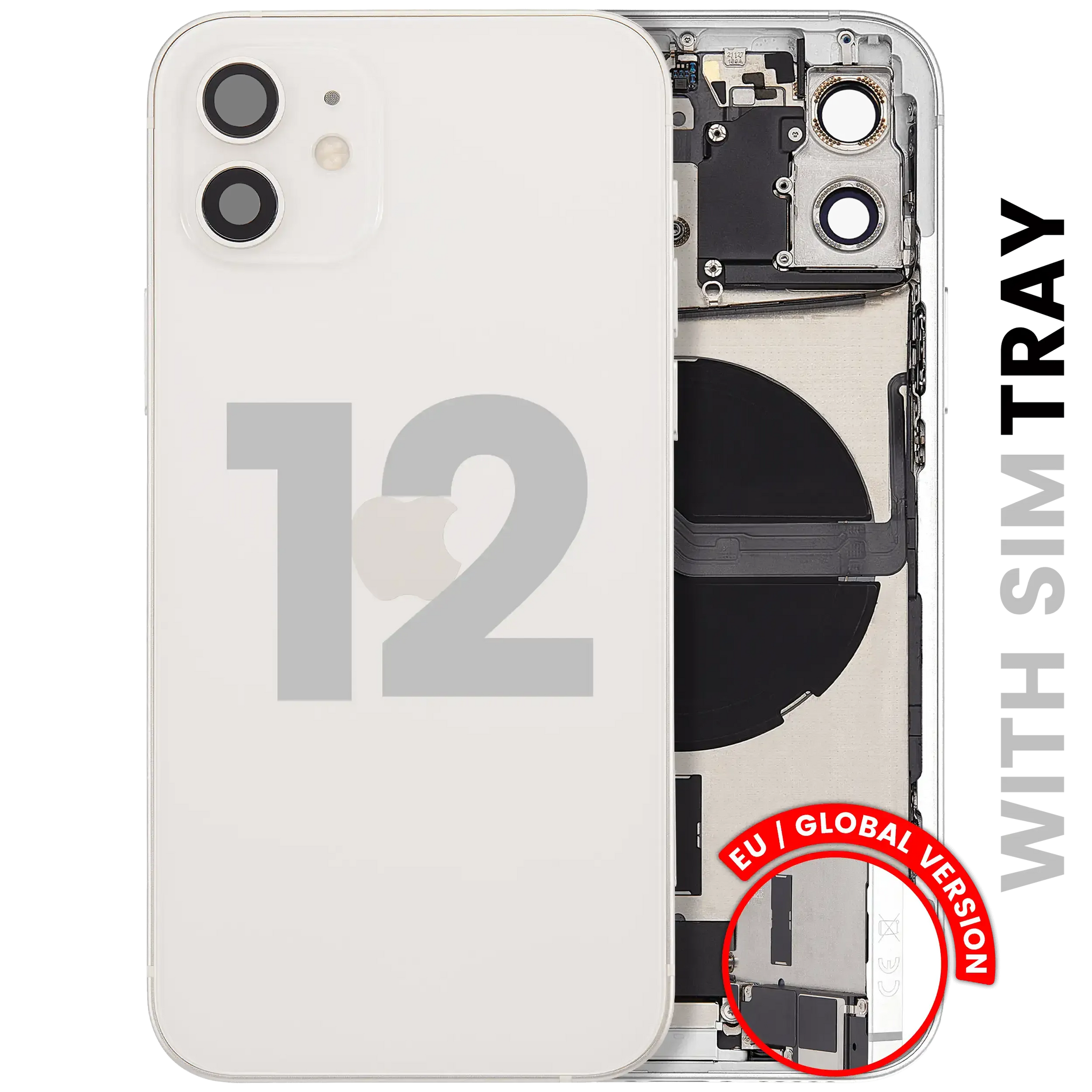 Back Housing W/ Charging Port Flex & Small Parts For iPhone 12 (EU / Global Version) (Used OEM) (Pull) (White)