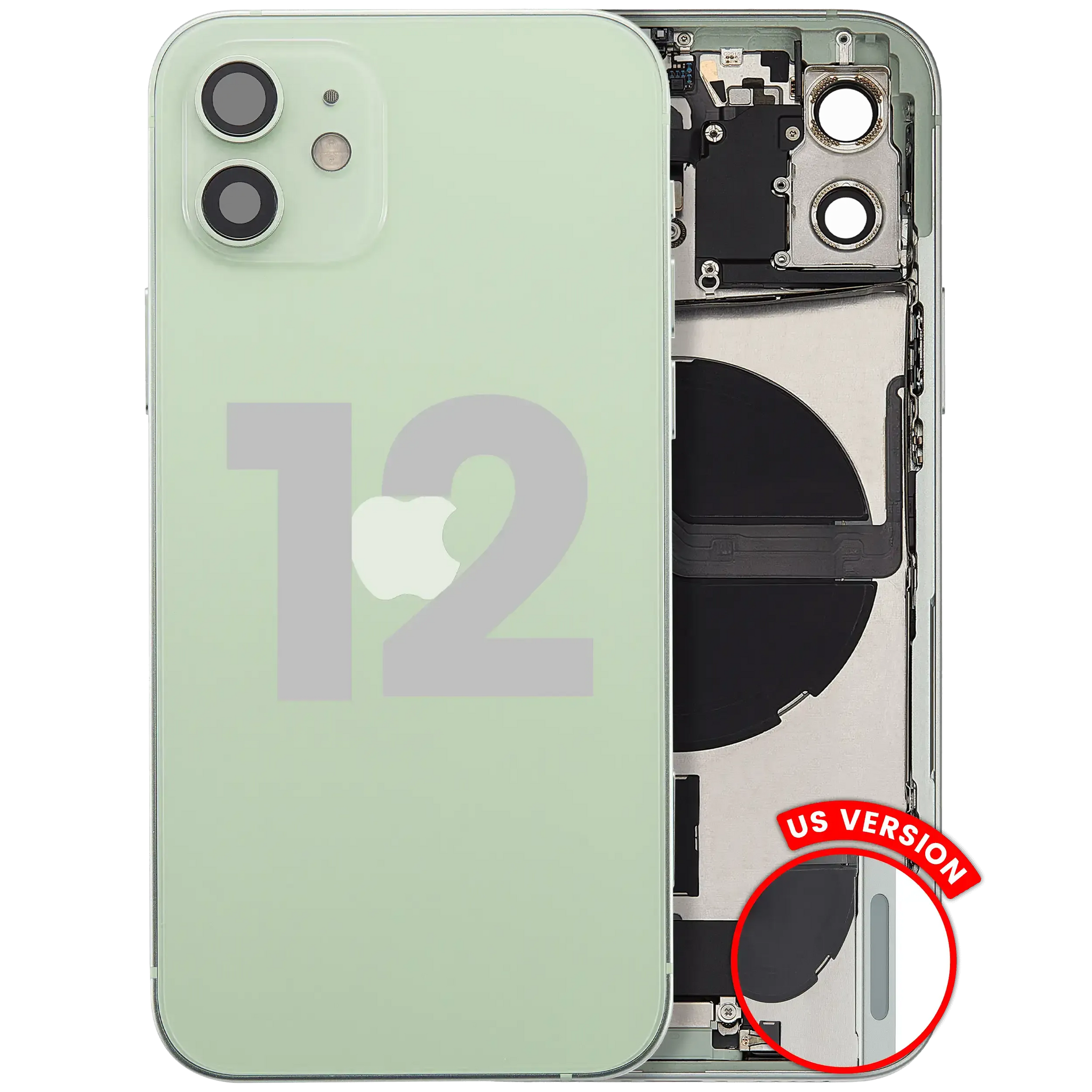 Back Housing W/ Charging Port Flex & Small Parts For iPhone 12 (US Version) (Used OEM) (Pull) (Green)