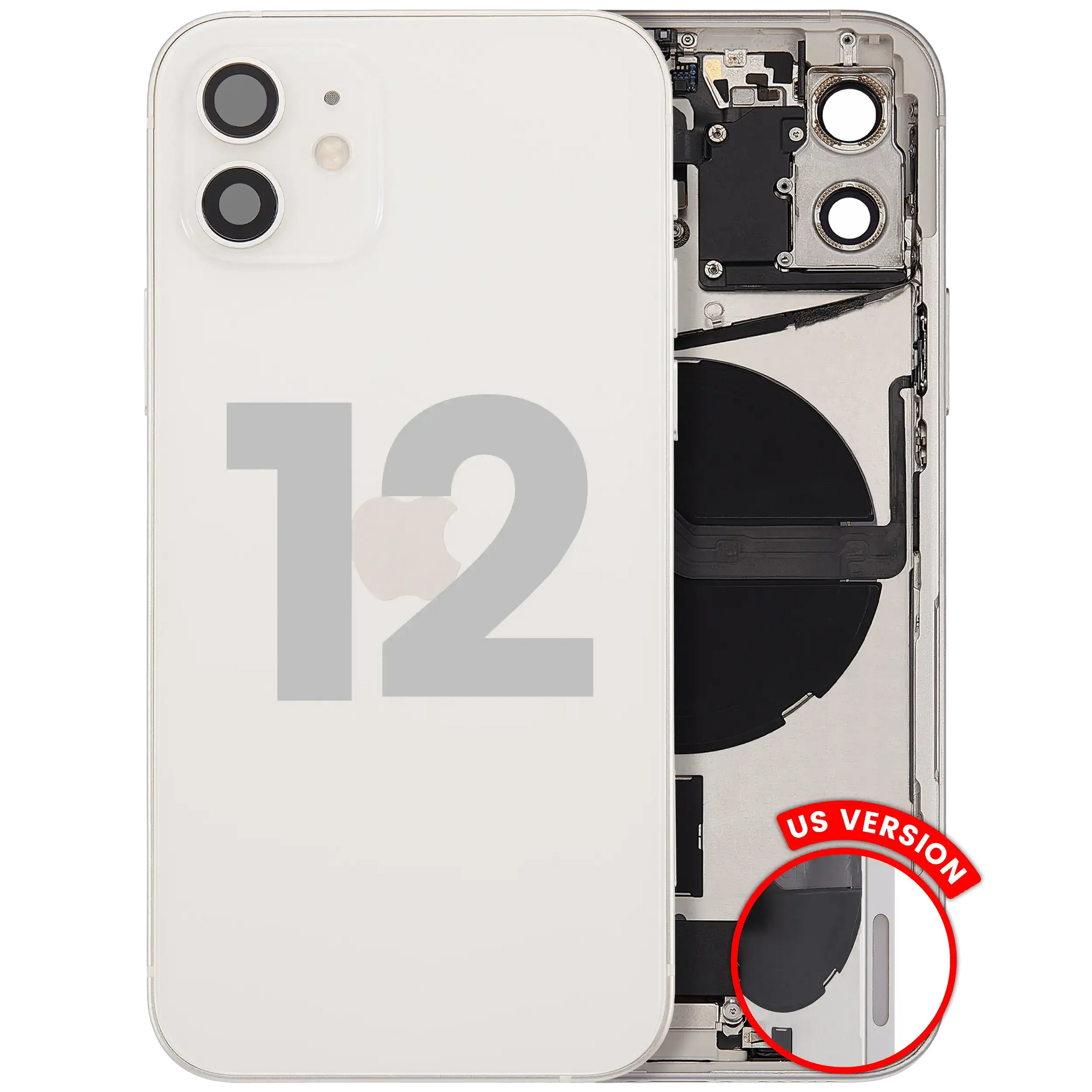 Back Housing W/ Charging Port Flex & Small Parts For iPhone 12 (US Version) (Used OEM) (Pull) (White)