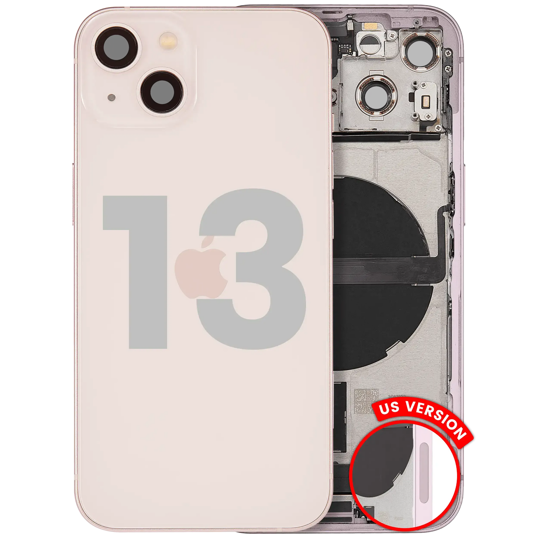 Back Housing W/ Charging Port Flex & Small Parts For iPhone 13 (US Version) (Used OEM) (Pull) (Pink)