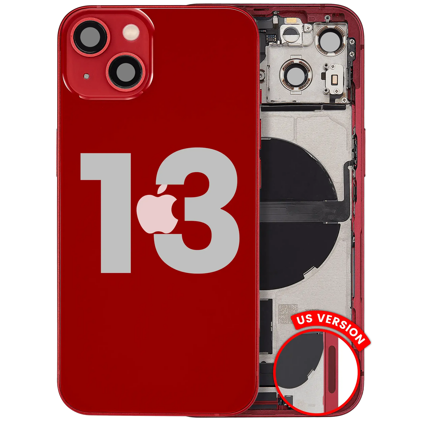 Back Housing W/ Charging Port Flex & Small Parts For iPhone 13 (US Version) (Used OEM) (Pull) (Red)
