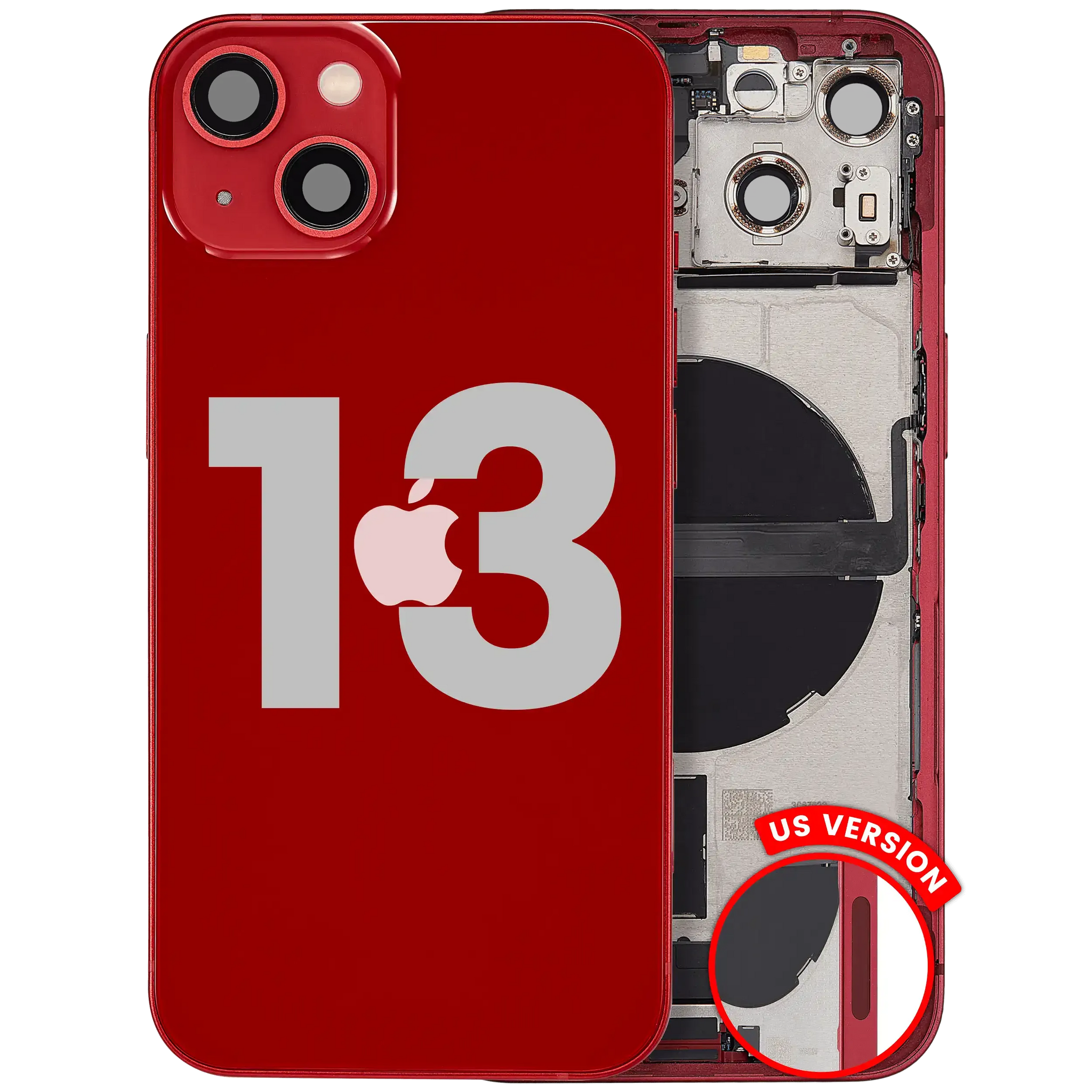 Back Housing W/ Charging Port Flex & Small Parts For iPhone 13 (US Version) (Used OEM) (Pull) (Red)
