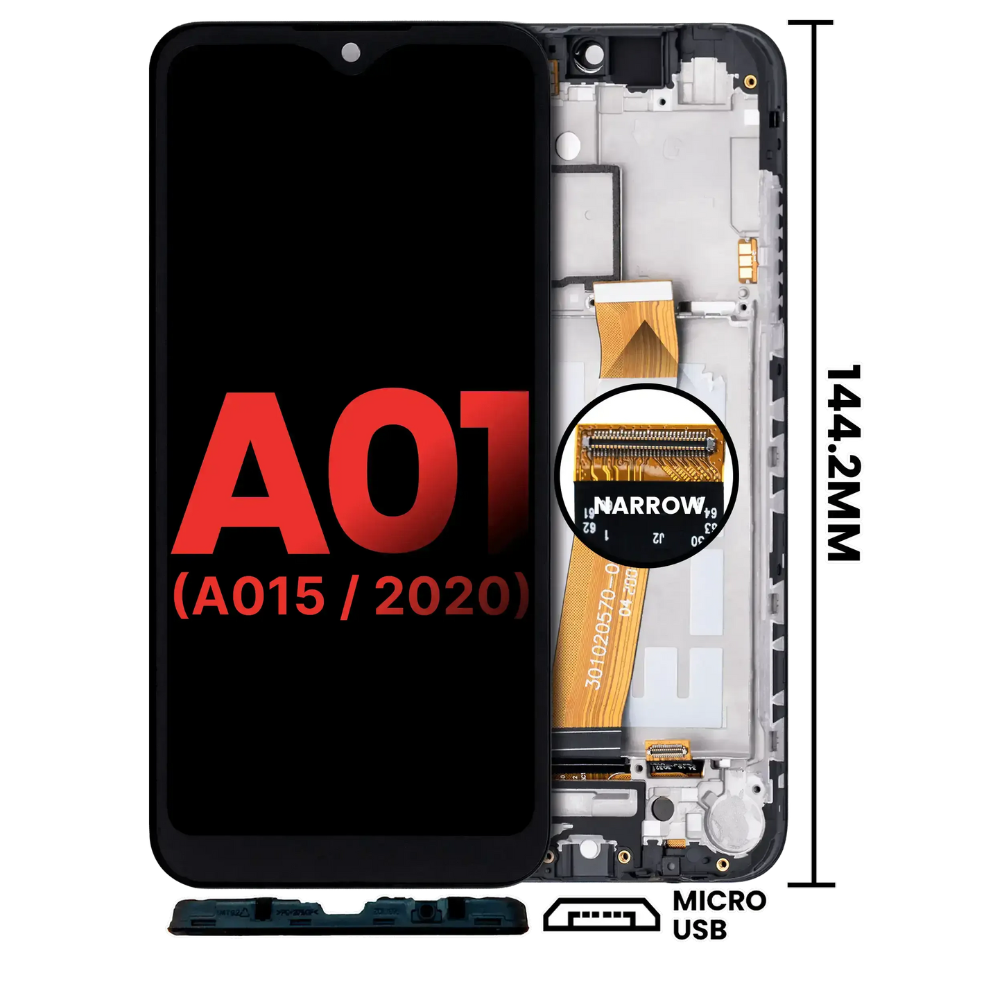 LCD Assembly With Frame For Samsung Galaxy A01 4G (A015 / 2020) (Global Model) (Micro USB Frame) (Incell) (All Colors)