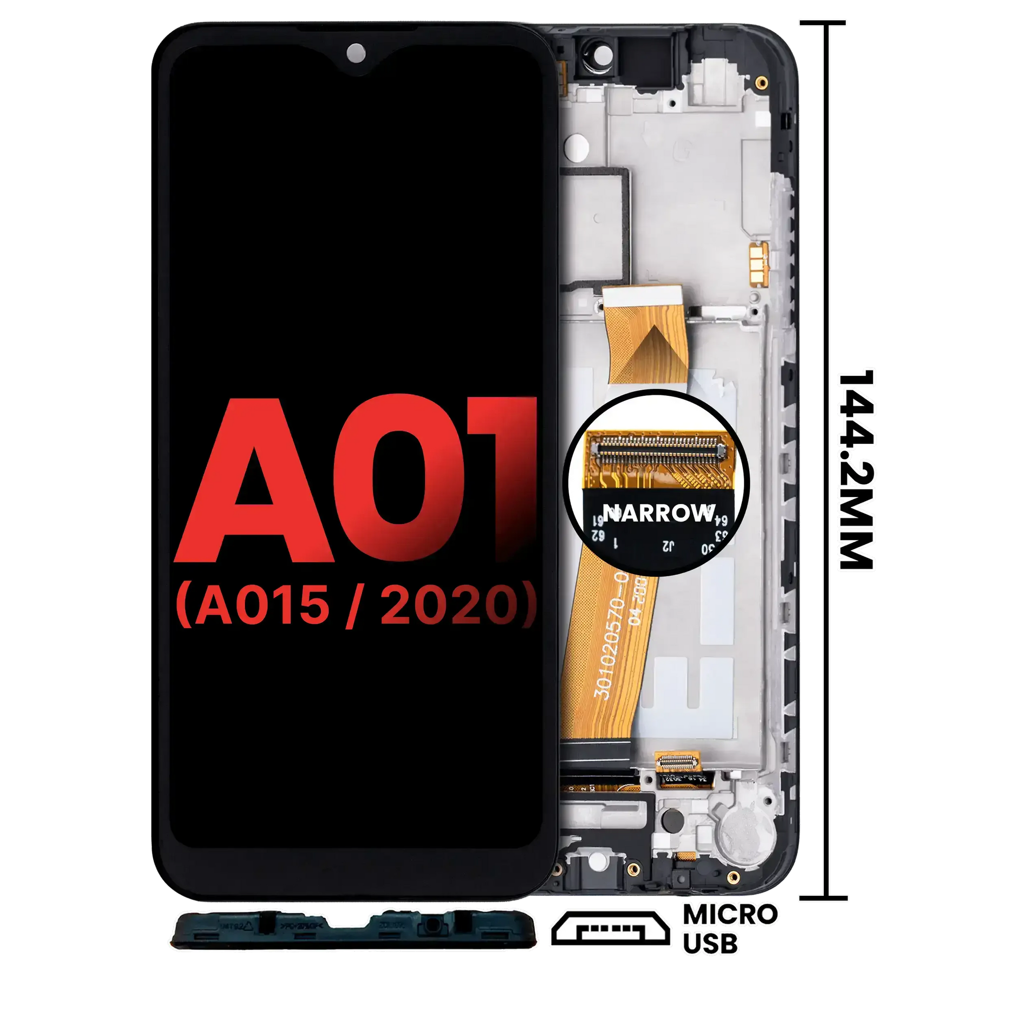 LCD Assembly With Frame For Samsung Galaxy A01 4G (A015 / 2020) (Global Model) (Micro USB Frame) (Incell) (All Colors)