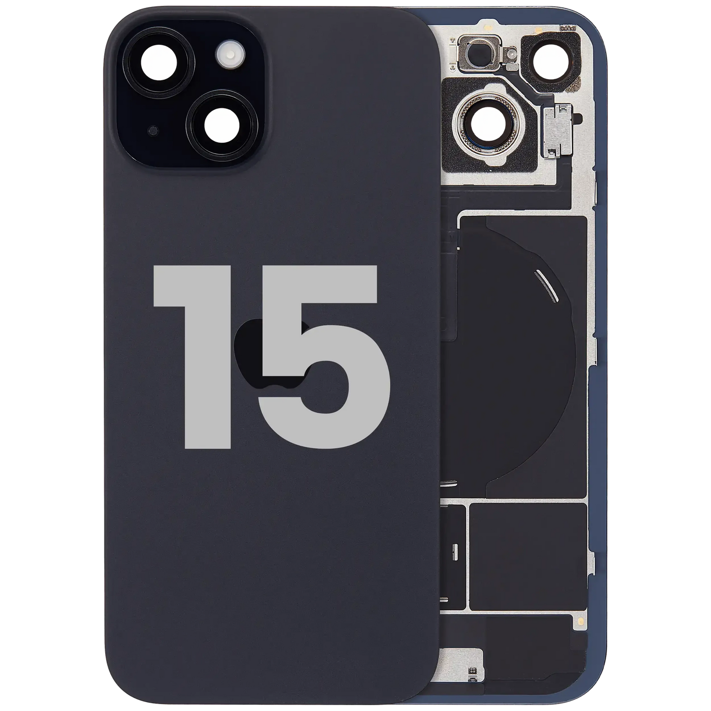 Back Glass w/ MagSafe Magnet & NFC & Flashlight Flex For iPhone 15 (Pull) (Black)