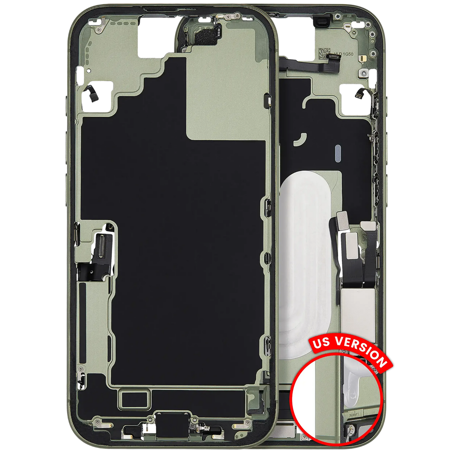 Mid-Frame Housing W/ Charging Port Flex & Small Parts For iPhone 17 (US Version) (Pull) (Sage)