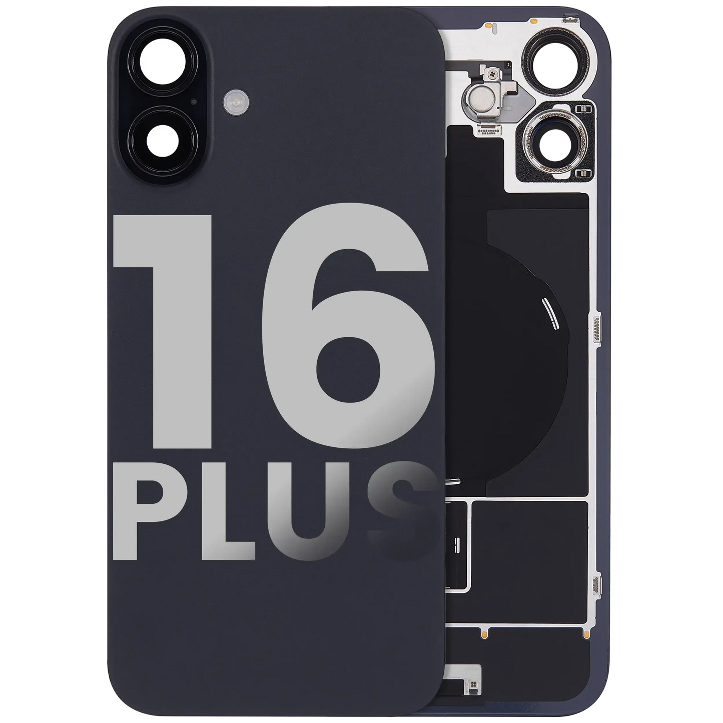 Back Glass w/ MagSafe Magnet & NFC & Flashlight Flex For iPhone 16 Plus (Pull) (Black)