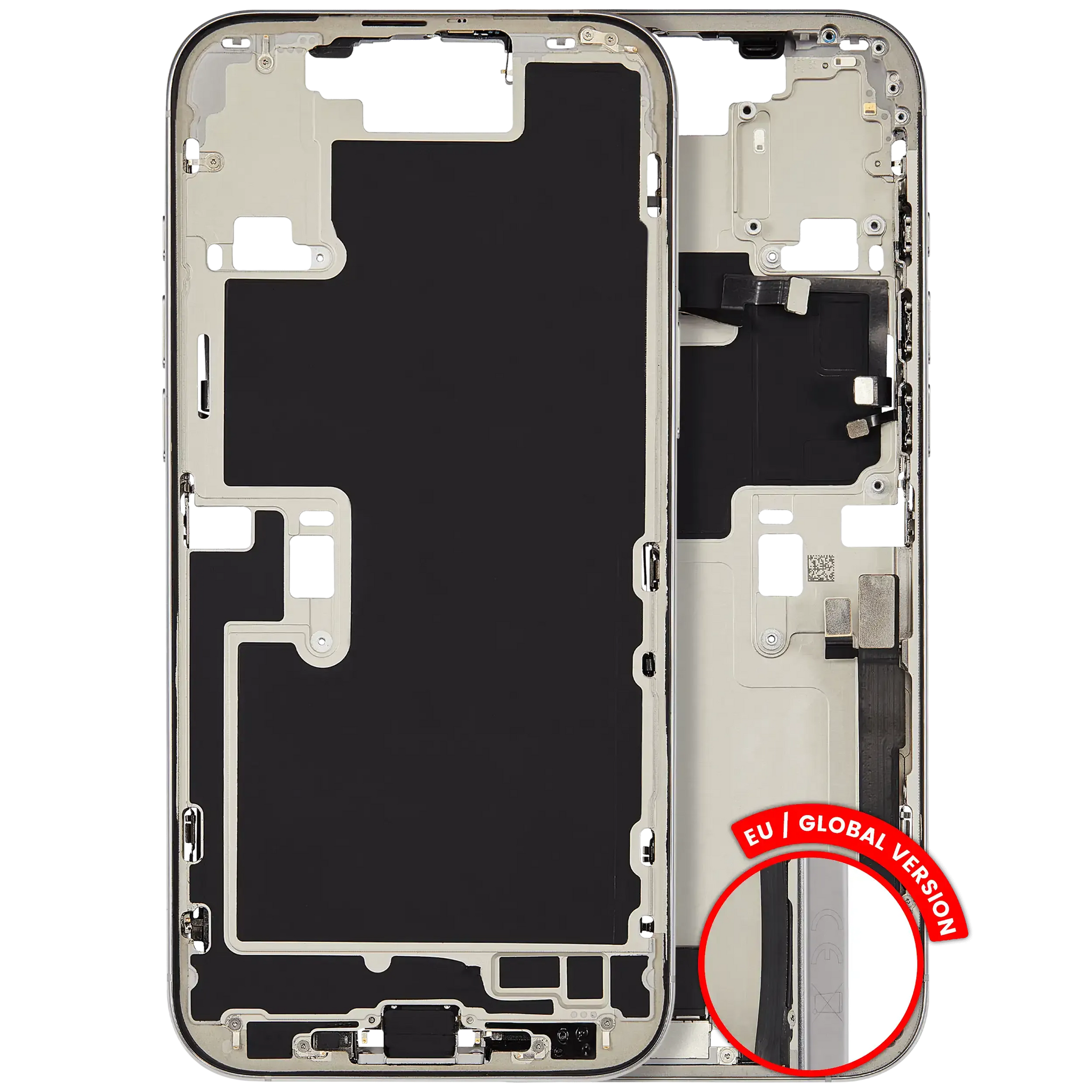 Mid-Frame Housing W/ Charging Port Flex & Small Parts For iPhone 16 Pro Max (EU / Global Version) (Used OEM Pull: Grade C) (White Titanium)