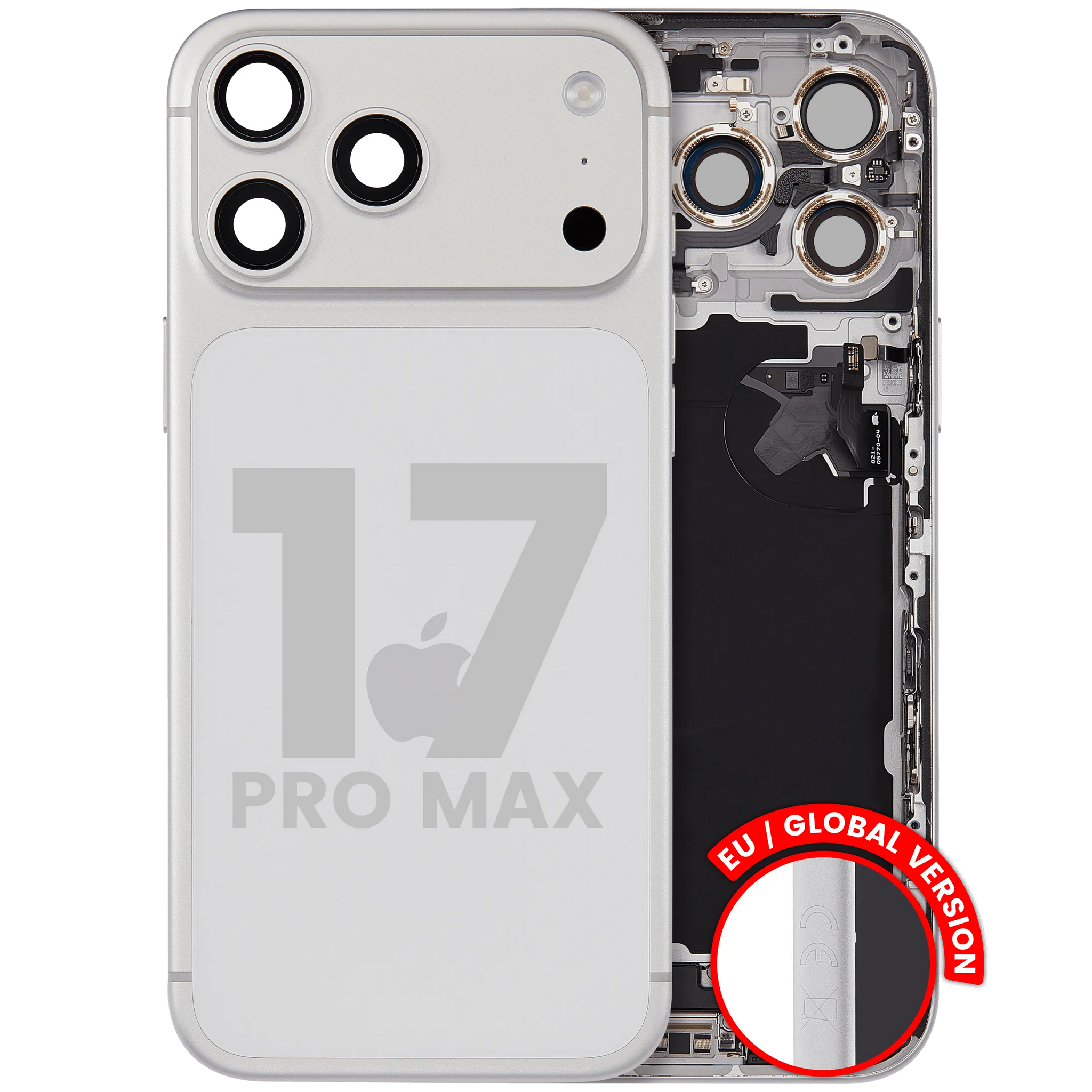 Back Housing W/ Charging Port Flex & Small Parts For iPhone 17 Pro Max (EU / Global Version) (Pull) (Silver)