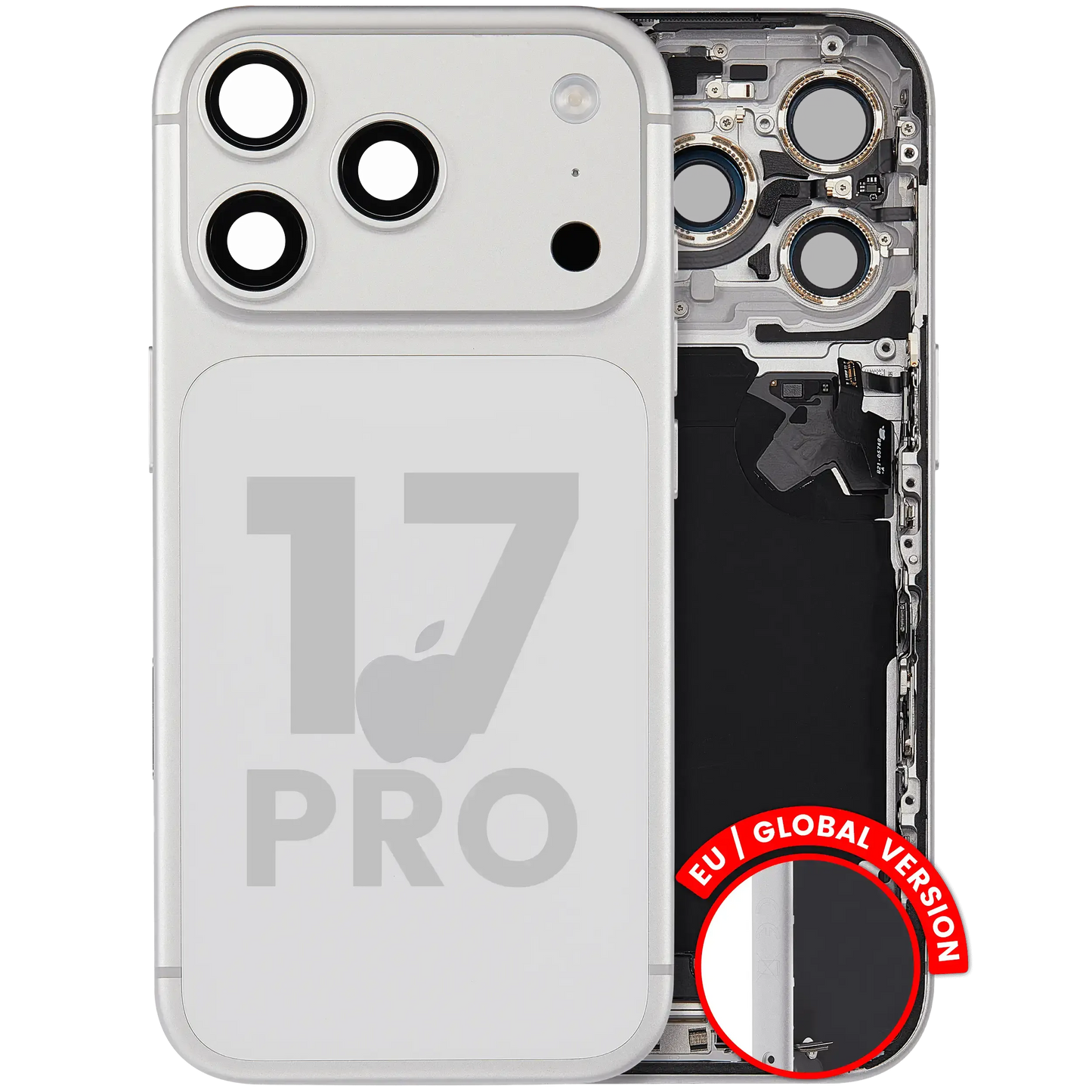 Back Housing W/ Charging Port Flex & Small Parts For iPhone 17 Pro (EU / Global Version) (Pull) (Silver)