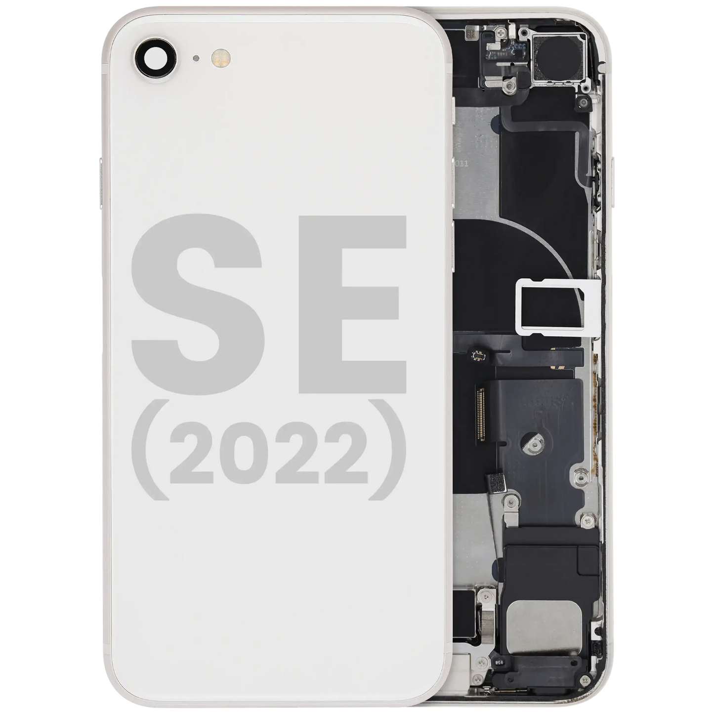 Back Housing W/ Charging Port Flex and Small Components Pre-Installed For iPhone SE (2022) (Used OEM) (Pull) (Starlight)