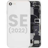 Back Housing W/ Charging Port Flex and Small Components Pre-Installed For iPhone SE (2022) (Used OEM) (Pull) (Starlight)