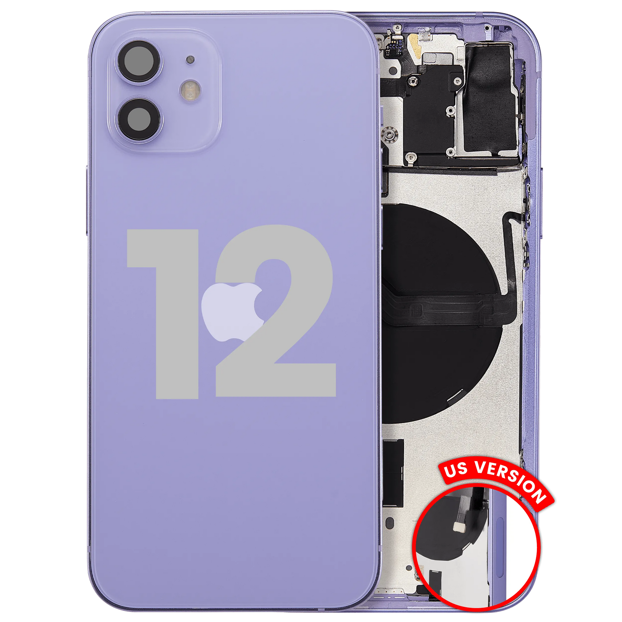 Back Housing W/ Small Parts For iPhone 12 (US Version) (Pull) (Purple)