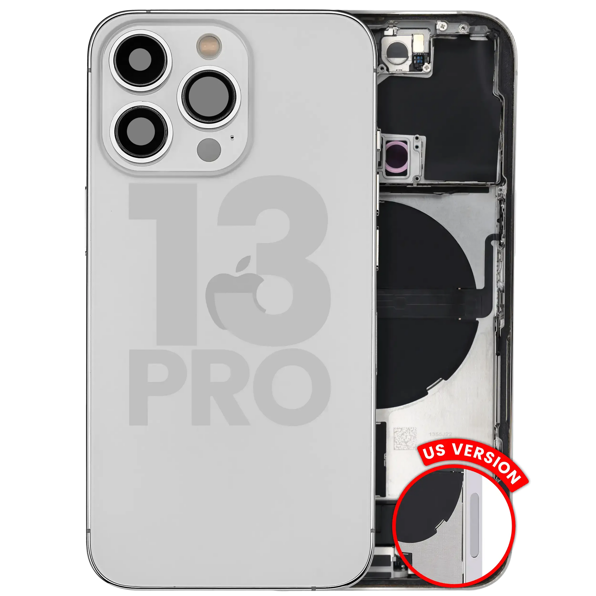 Back Housing W/ Charging Port Flex & Small Parts For iPhone 13 Pro (US Version) (Used OEM) (Pull) (Silver)