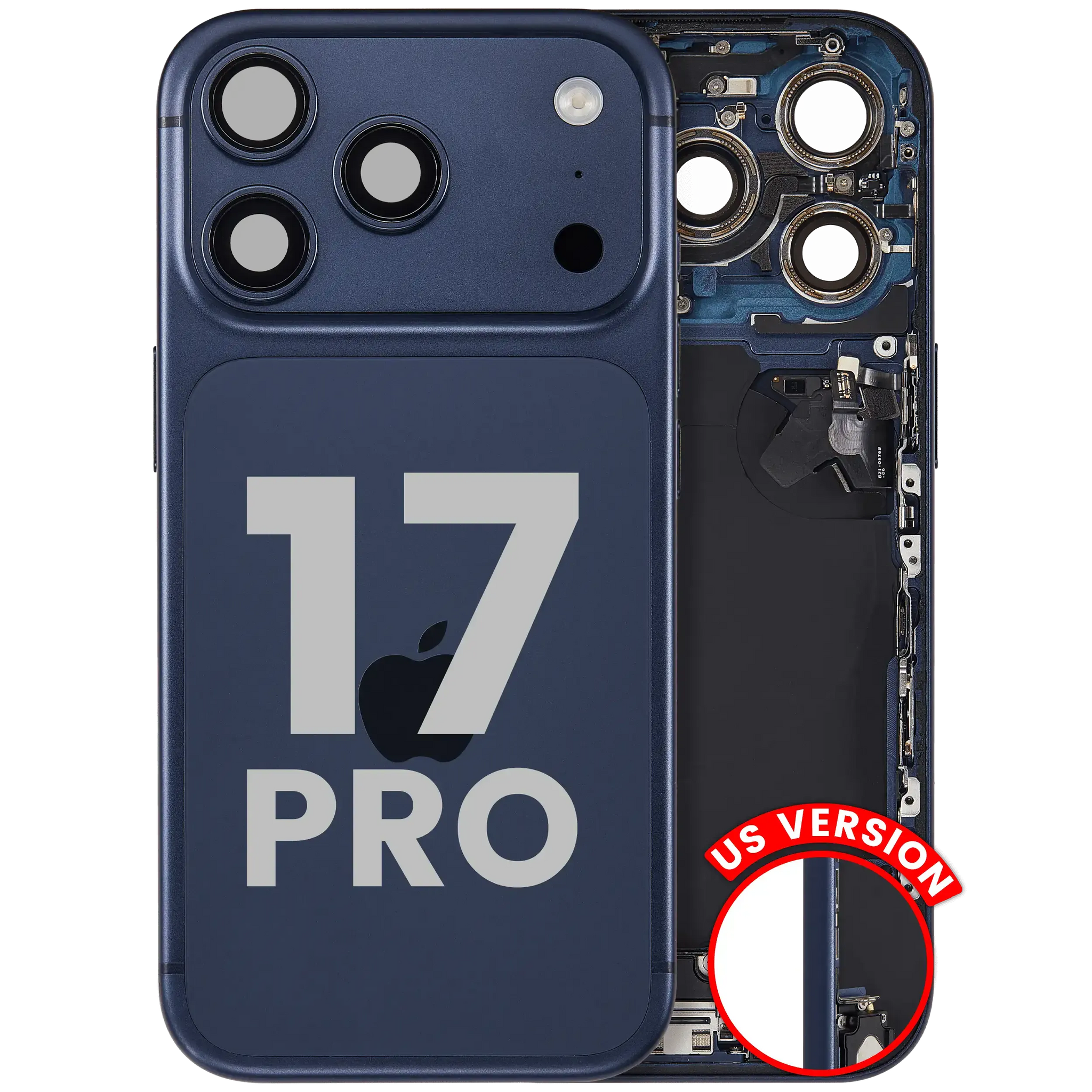 Back Housing W/ Charging Port Flex & Small Parts Compatible For iPhone 17 Pro (US Version) (Pull) (Deep Blue)