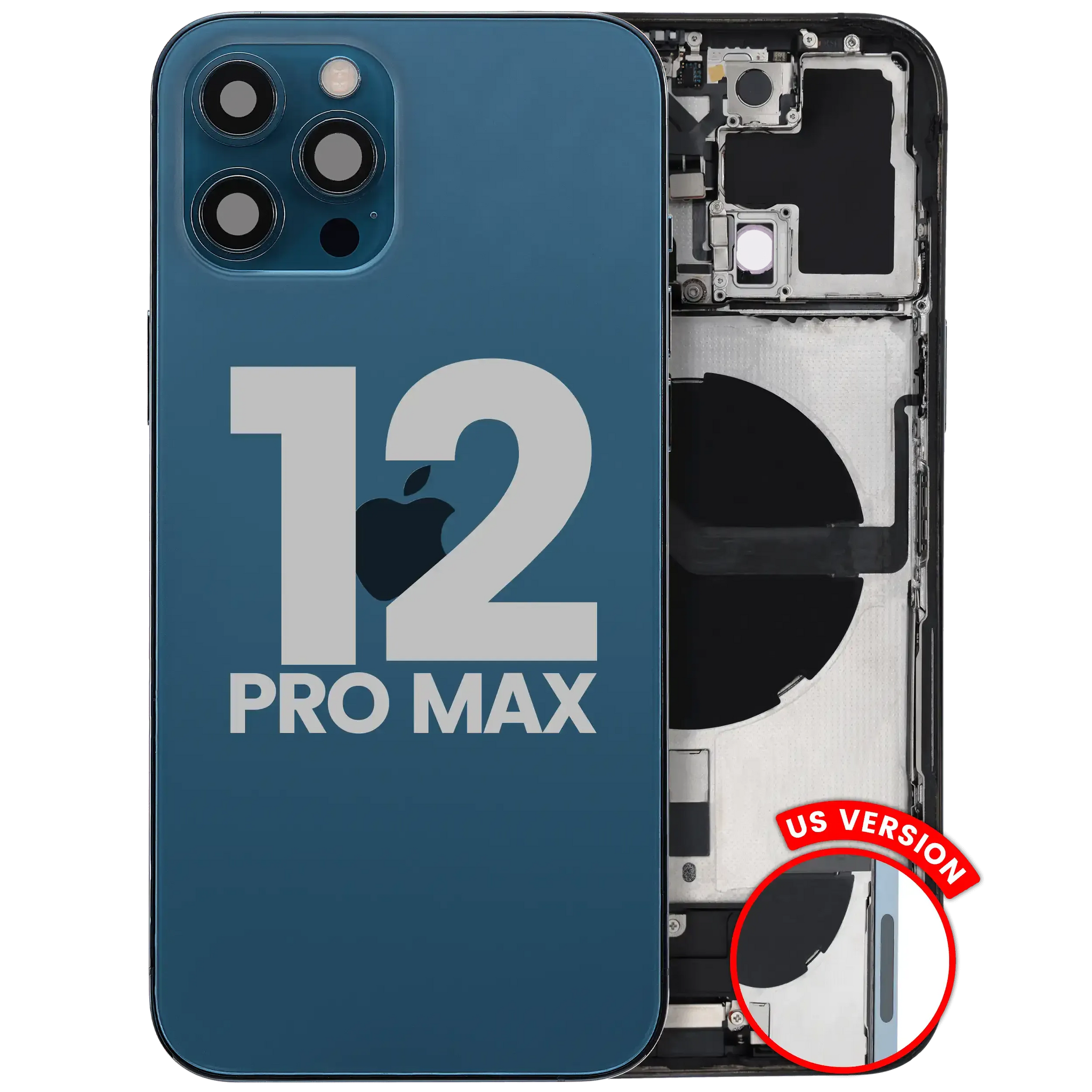 Back Housing W/ Charging Port Flex & Small Parts For iPhone 12 Pro Max (US Version) (Used OEM) (Pull) (Pacific Blue)