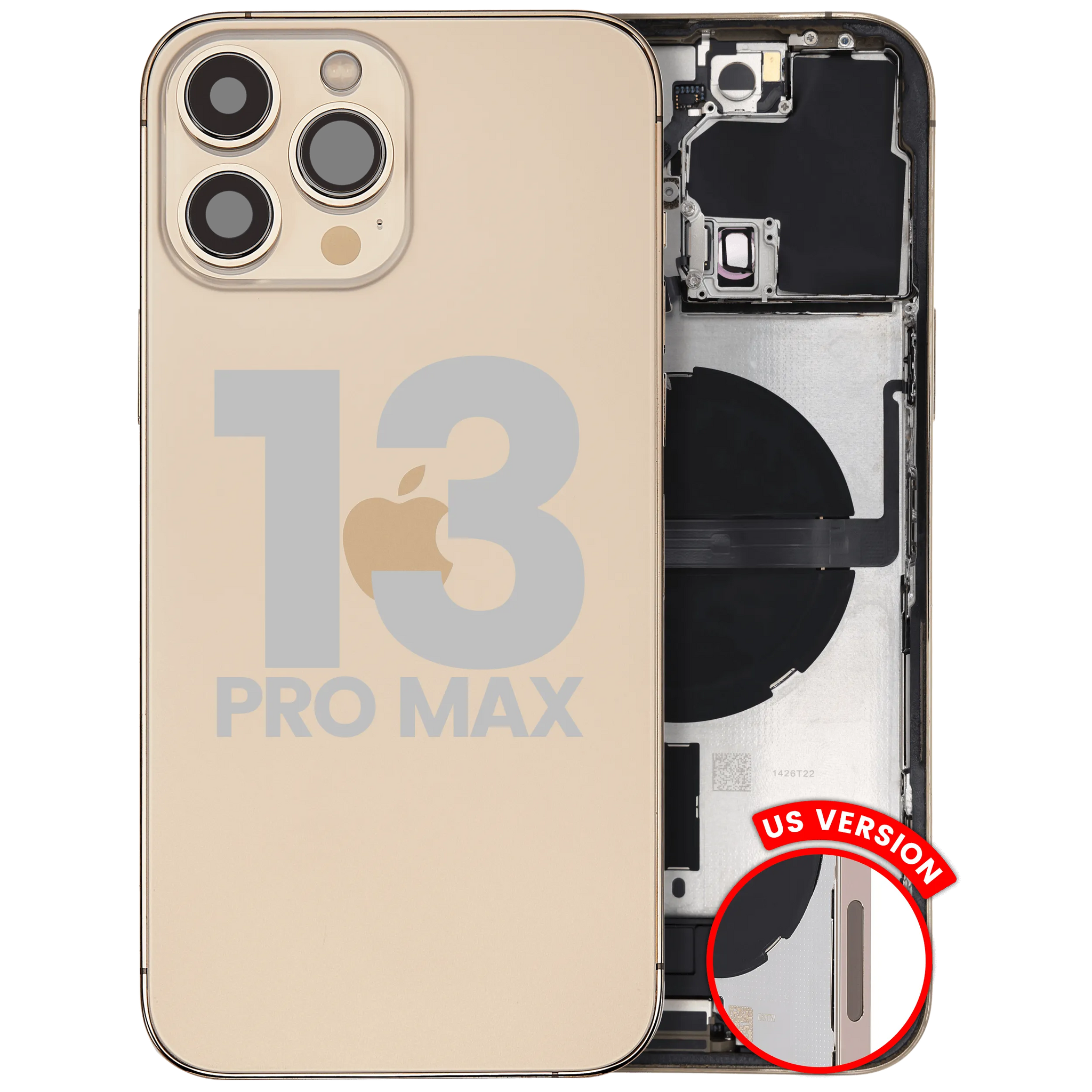 Back Housing W/ Charging Port Flex & Small Parts For iPhone 13 Pro Max (US Version) (Used OEM) (Pull) (Gold)