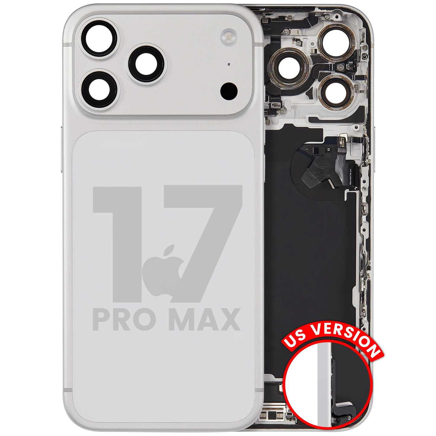 Back Housing W/ Charging Port Flex & Small Parts Compatible For iPhone 17 Pro Max (US Version) (Pull) (Silver)