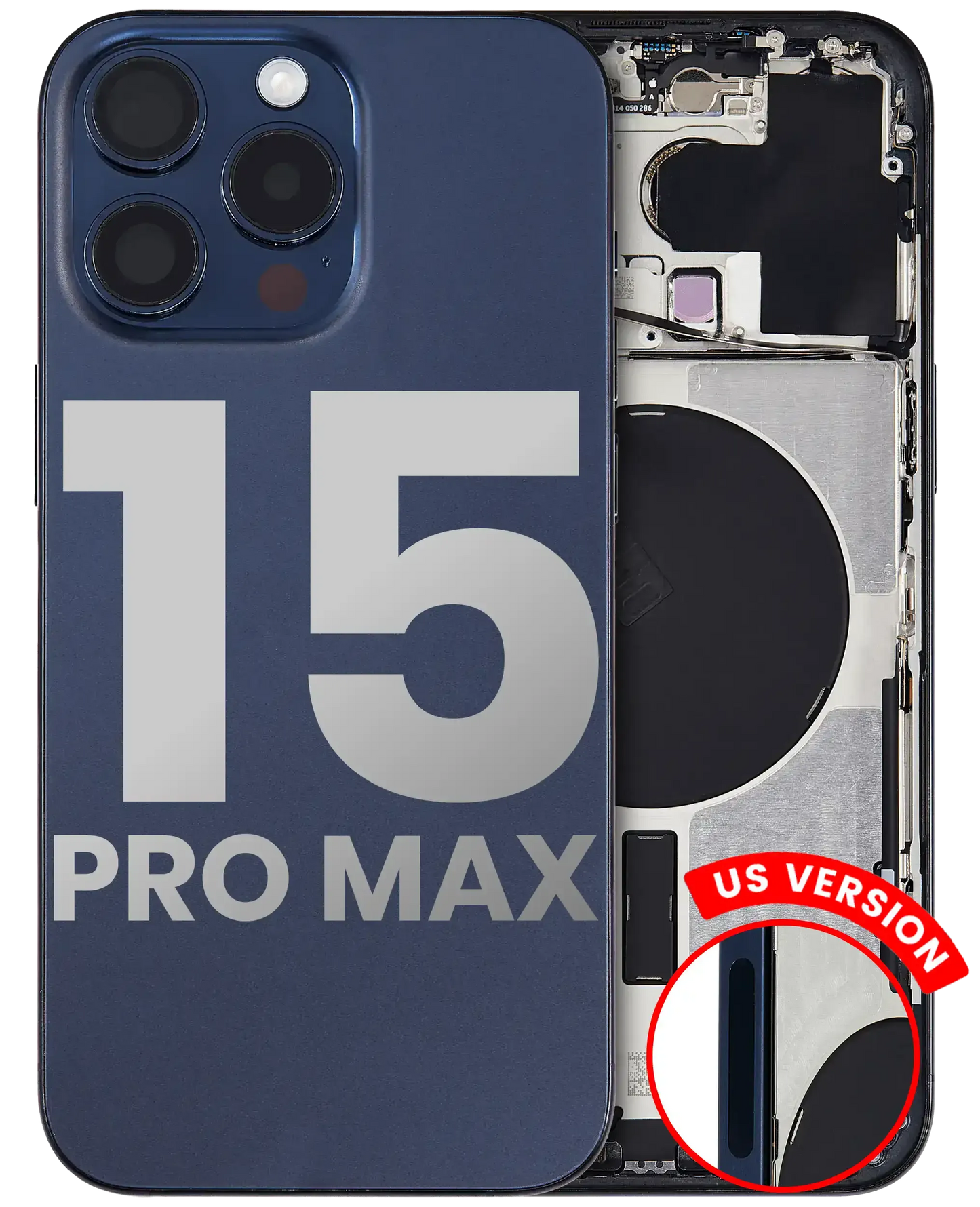 Back Housing W/ Small Parts For iPhone 15 Pro Max (US Version) (Pull) (Blue Titanium)