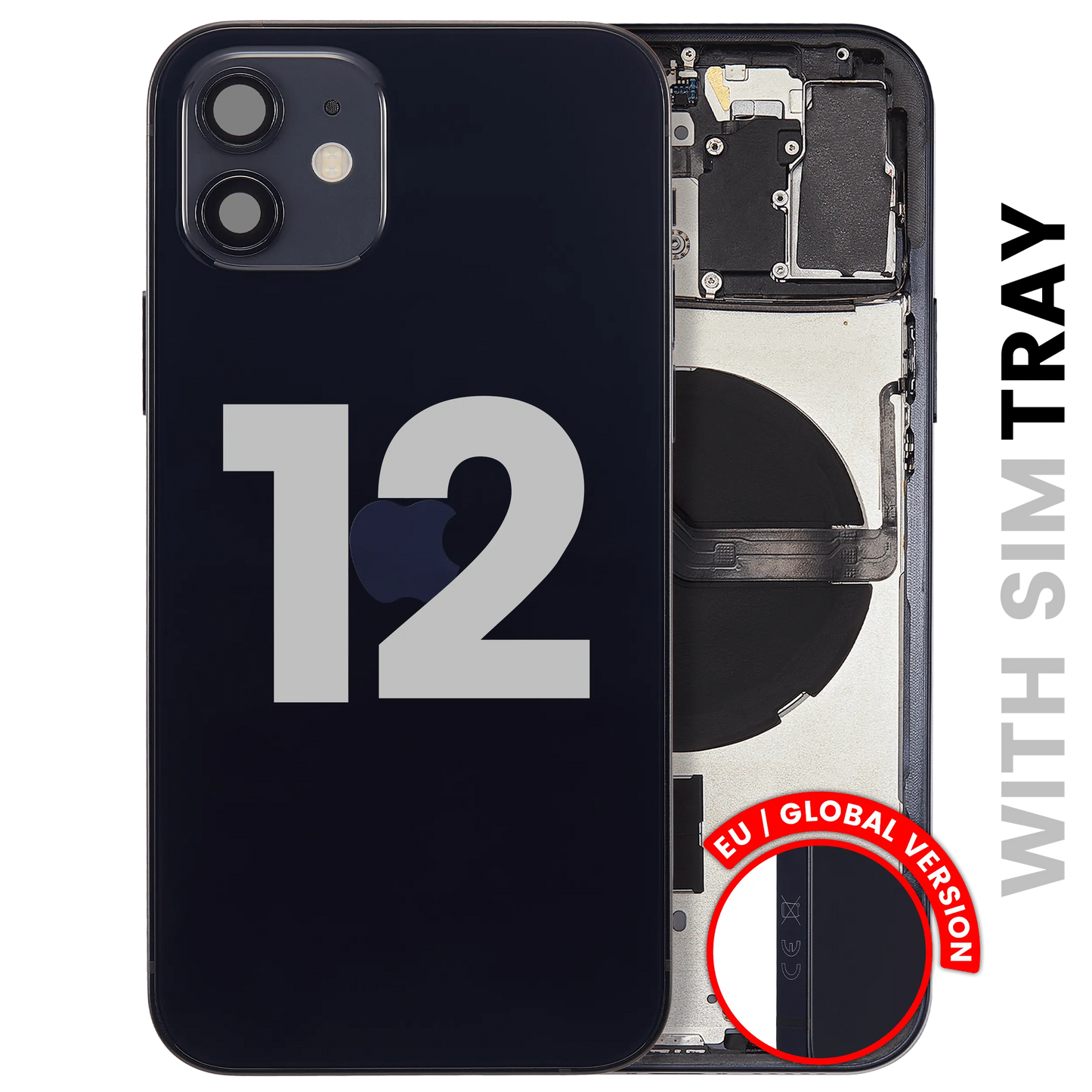 Back Housing W/ Small Parts For iPhone 12 (EU / Global Version) (Pull) (Black)