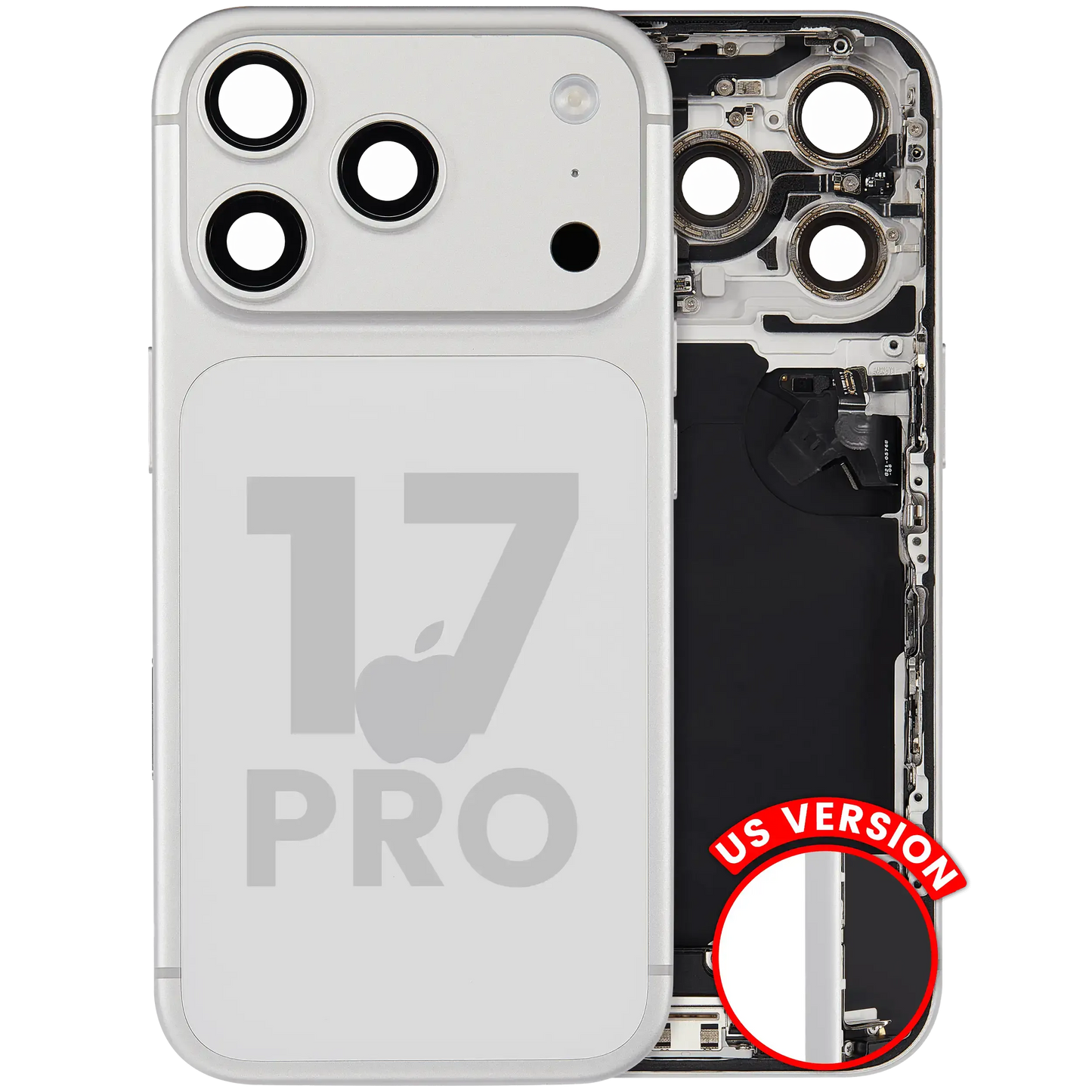 Back Housing W/ Charging Port Flex & Small Parts Compatible For iPhone 17 Pro (US Version) (Pull) (Silver)