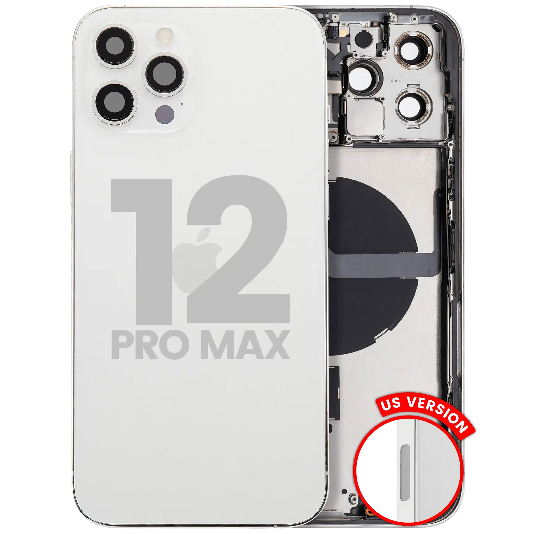 Back Housing W/ Charging Port Flex & Small Parts For iPhone 12 Pro Max (US Version) (Used OEM) (Pull) (Silver)