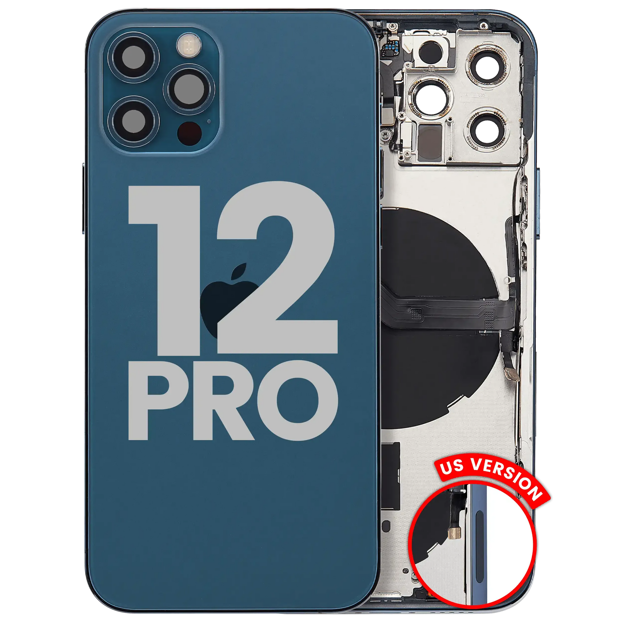 Back Housing W/ Small Parts For iPhone 12 Pro (US Version) (Used OEM) (Pull) (Pacific Blue)