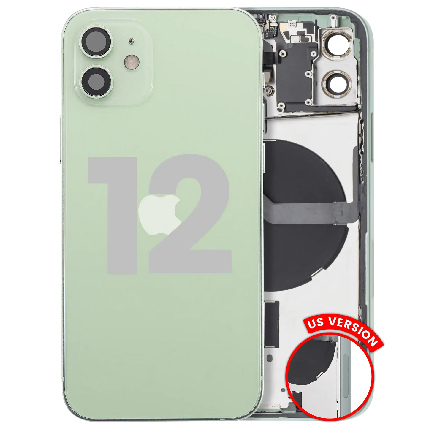 Back Housing W/ Small Parts For iPhone 12 (US Version) (Pull) (Green)