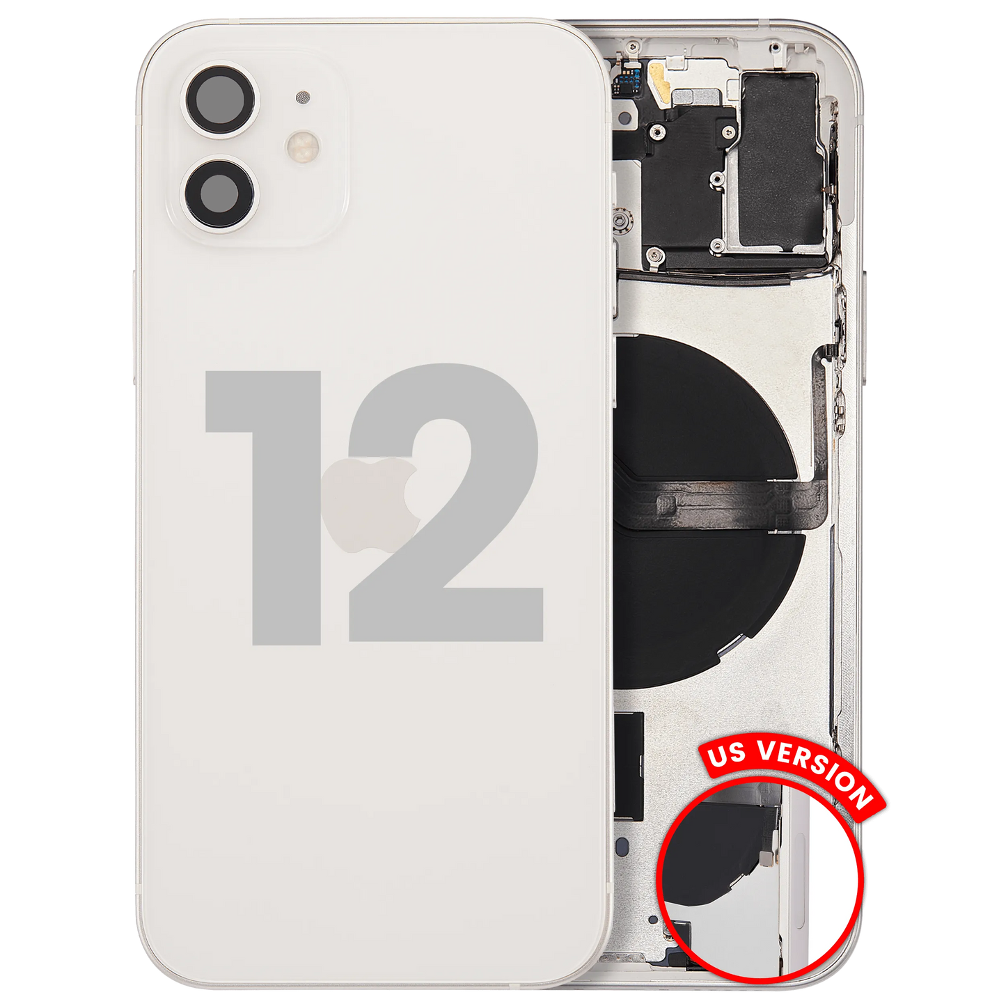 Back Housing W/ Small Parts For iPhone 12 (US Version) (Pull) (White)