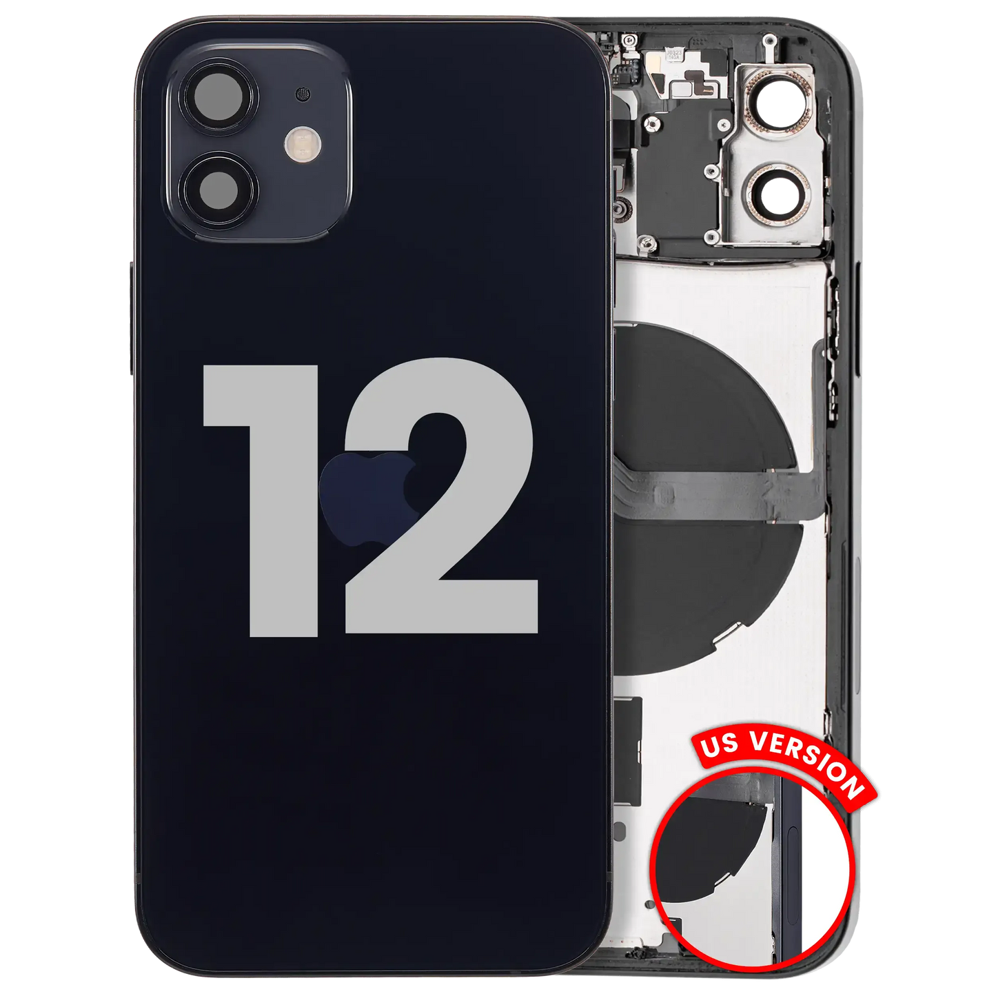 Back Housing W/ Small Parts For iPhone 12 (US Version) (Pull) (Black)