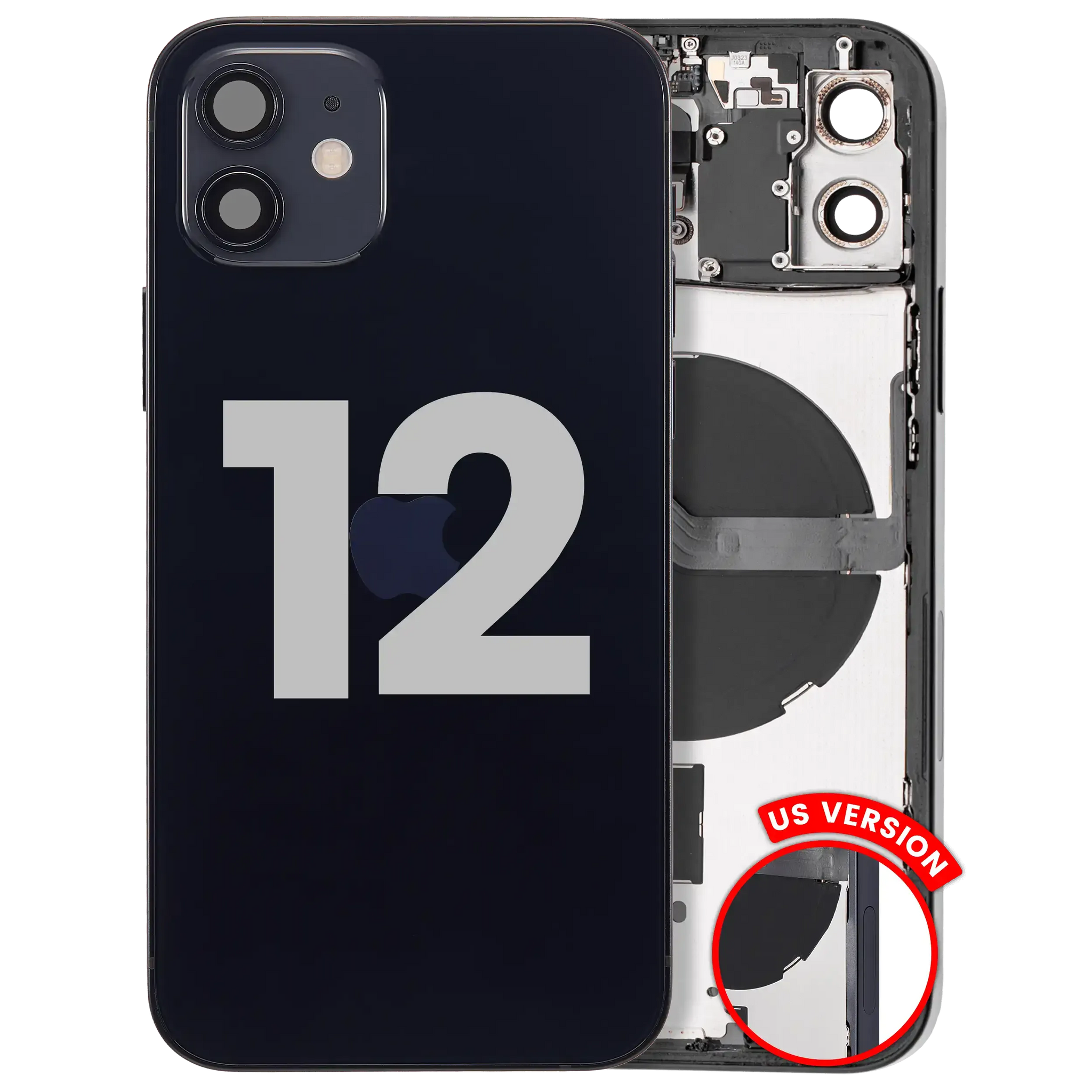 Back Housing W/ Small Parts For iPhone 12 (US Version) (Pull) (Black)