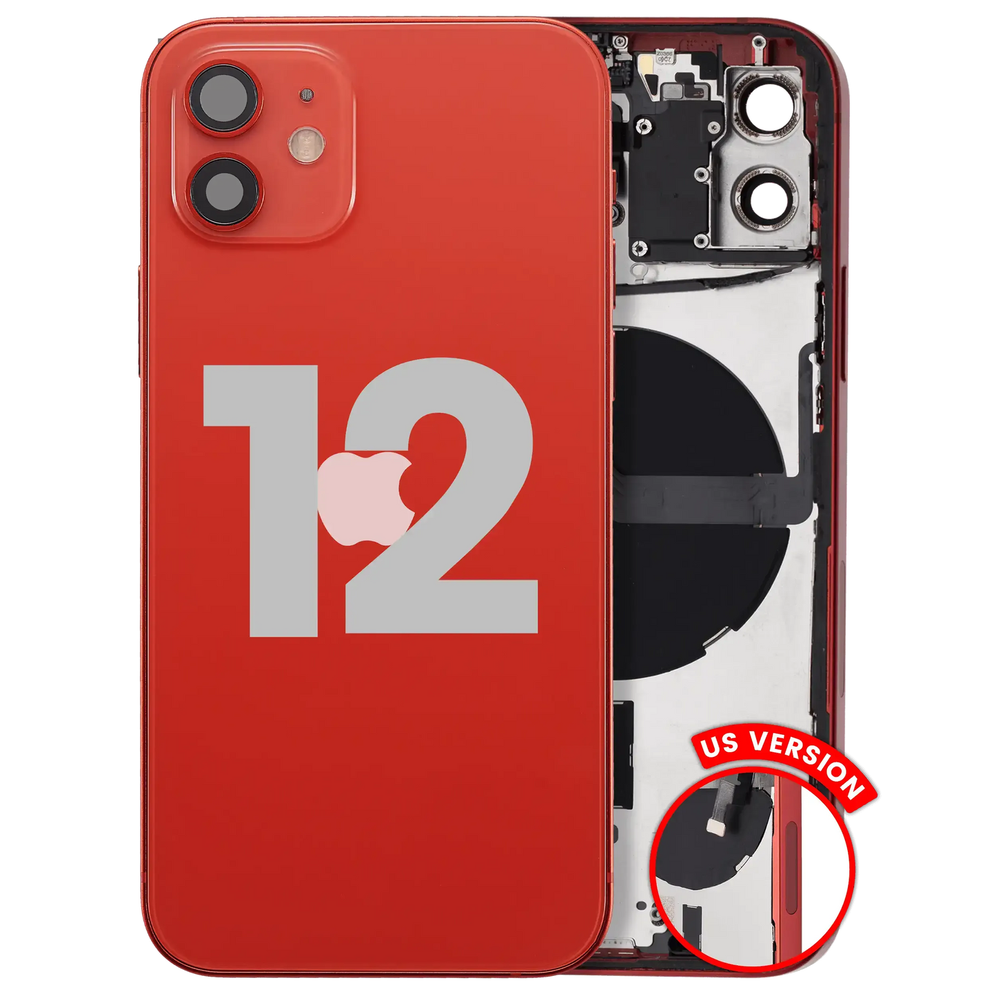 Back Housing W/ Small Parts For iPhone 12 (US Version) (Pull) (Red)