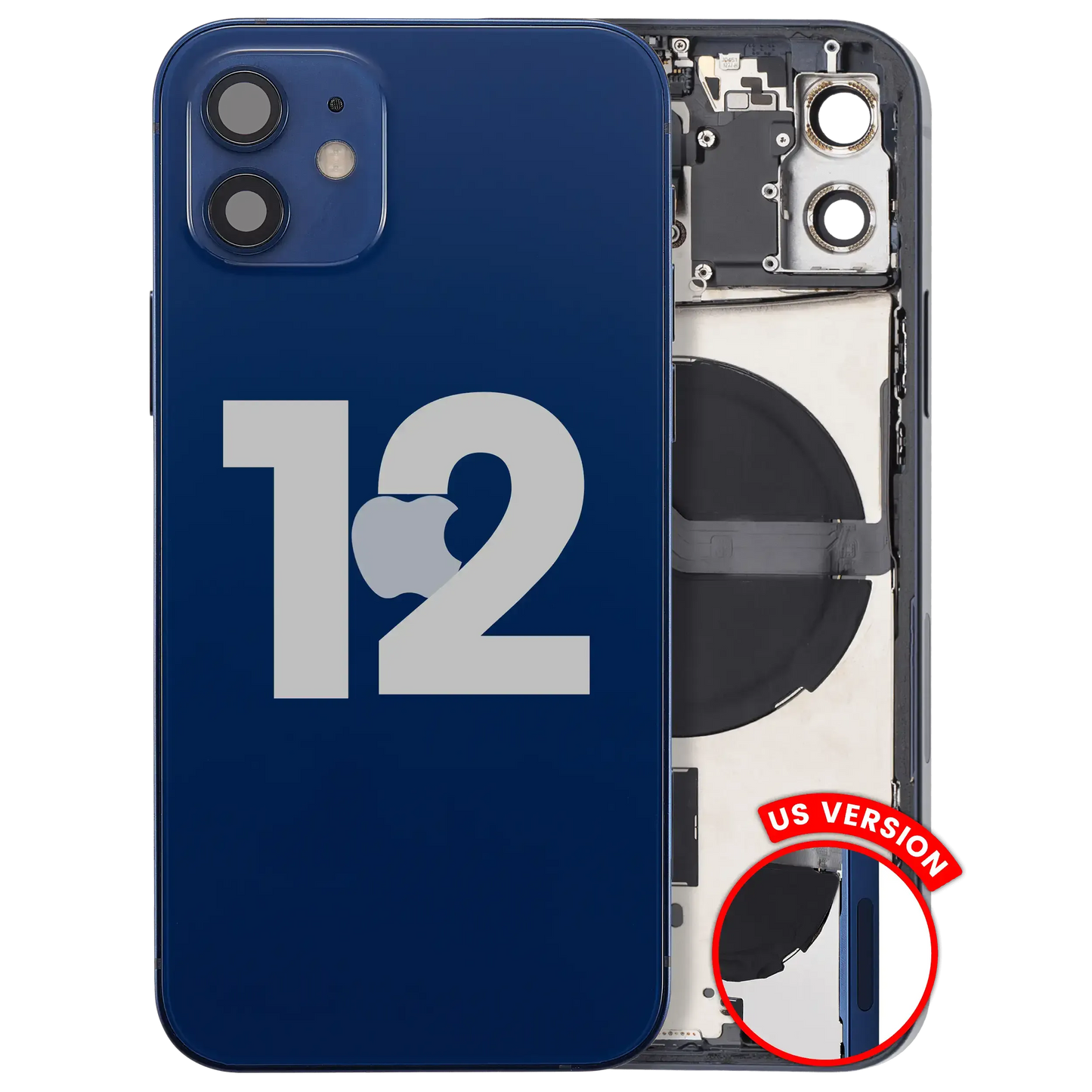 Back Housing W/ Charging Port Flex & Small Parts For iPhone 12 (US Version) (Used OEM) (Pull) (Blue)