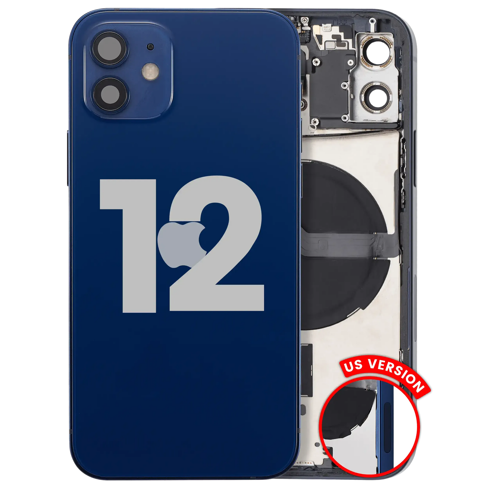 Back Housing W/ Charging Port Flex & Small Parts For iPhone 12 (US Version) (Used OEM) (Pull) (Blue)