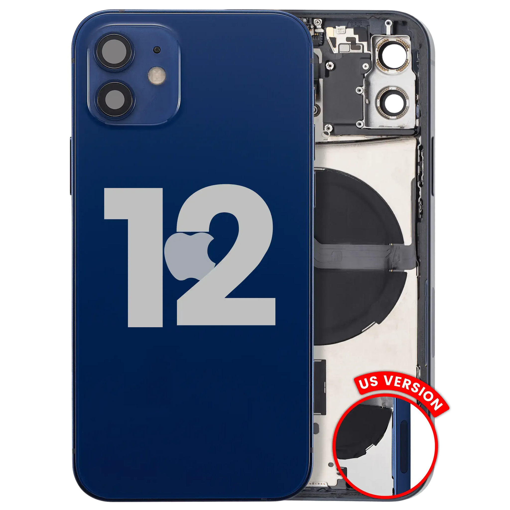 Back Housing W/ Small Parts For iPhone 12 (US Version) (Pull) (Blue)
