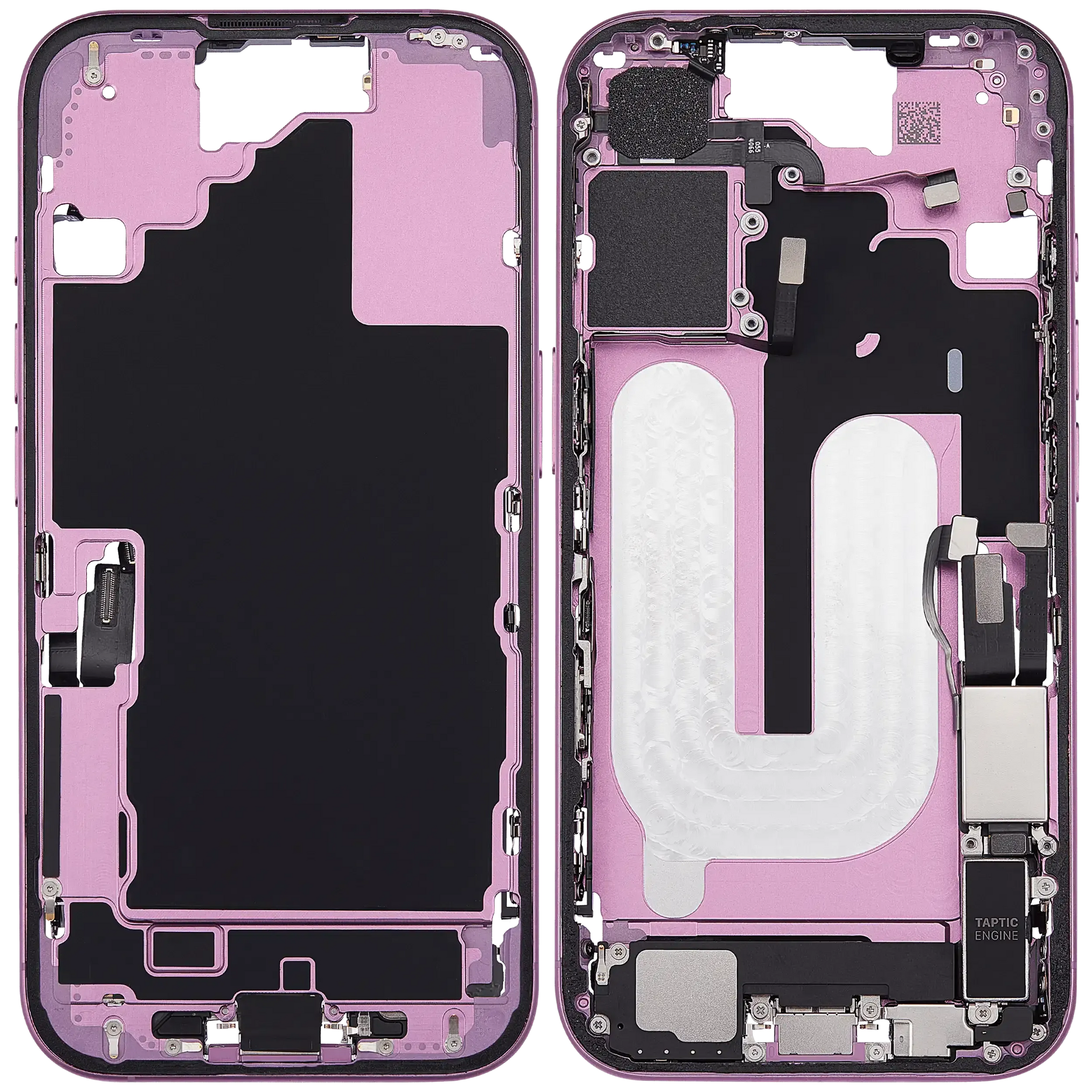 Mid-Frame Housing W/ Charging Port Flex & Small Parts For iPhone 16 (US Version) (Pull) (Pink)
