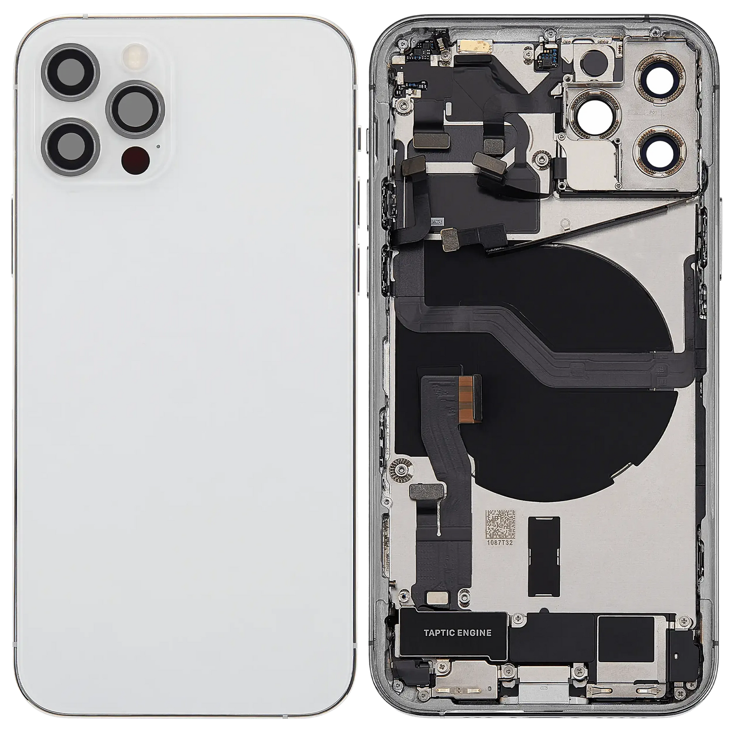 Back Housing W/ Charging Port Flex & Small Parts For iPhone 12 Pro (EU / Global Version) (Used OEM) (Pull) (Silver)