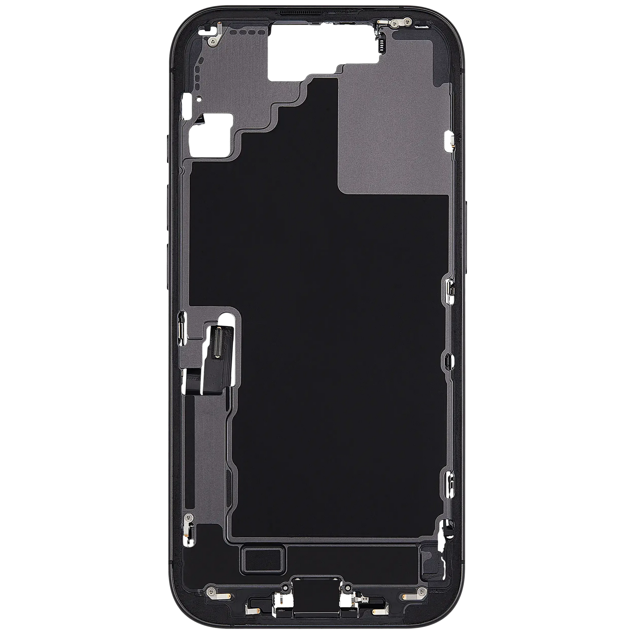 Mid-Frame Housing W/ Charging Port Flex & Small Parts For iPhone 17 (US Version) (Pull) (Black)