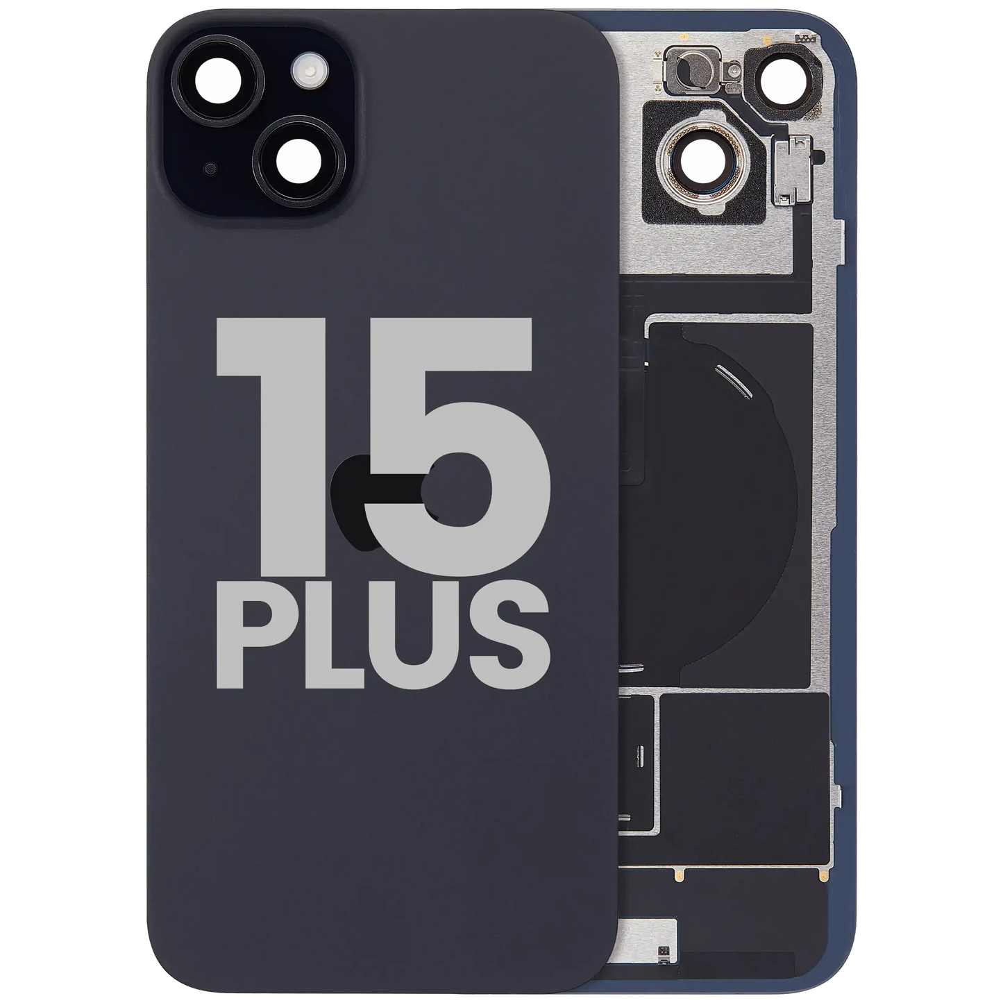 Back Glass w/ MagSafe Magnet & NFC & Flashlight Flex For iPhone 15 Plus (Pull) (Black)
